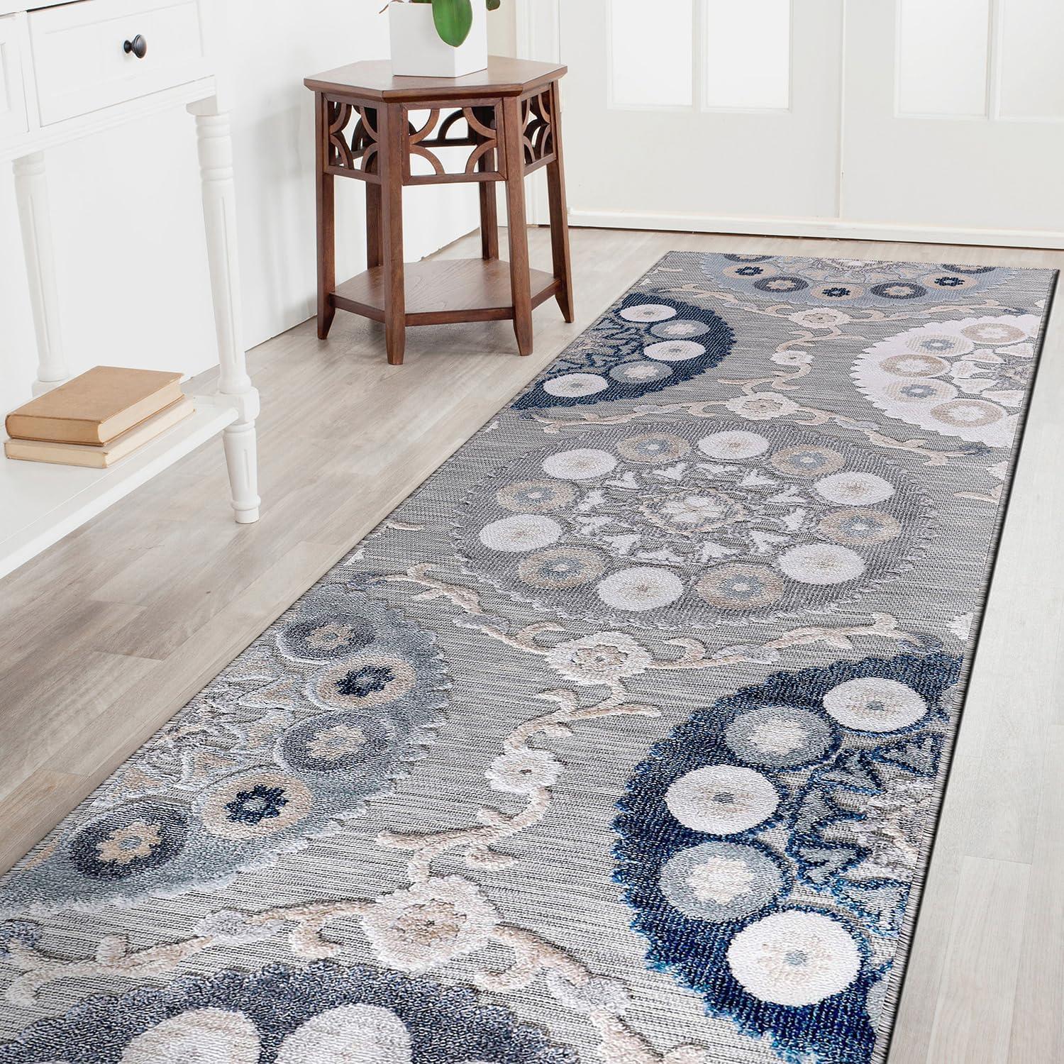image:imageCAMILSON Runner Outdoor Rugs Oriental Retro Traditional Floral Medallion Area Rug 2x7 NonShedding Stain Resistant Indoor Carpet for Bathroom Hallway Kitchen Office 2 x 7 Beige3003 Blue