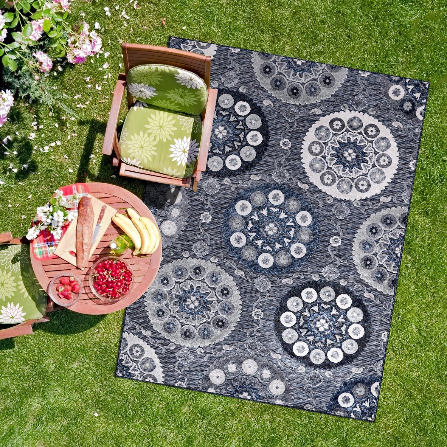 image:imageCAMILSON Runner Outdoor Rugs Oriental Retro Traditional Floral Medallion Area Rug 2x7 NonShedding Stain Resistant Indoor Carpet for Bathroom Hallway Kitchen Office 2 x 7 Beige3003 Navy