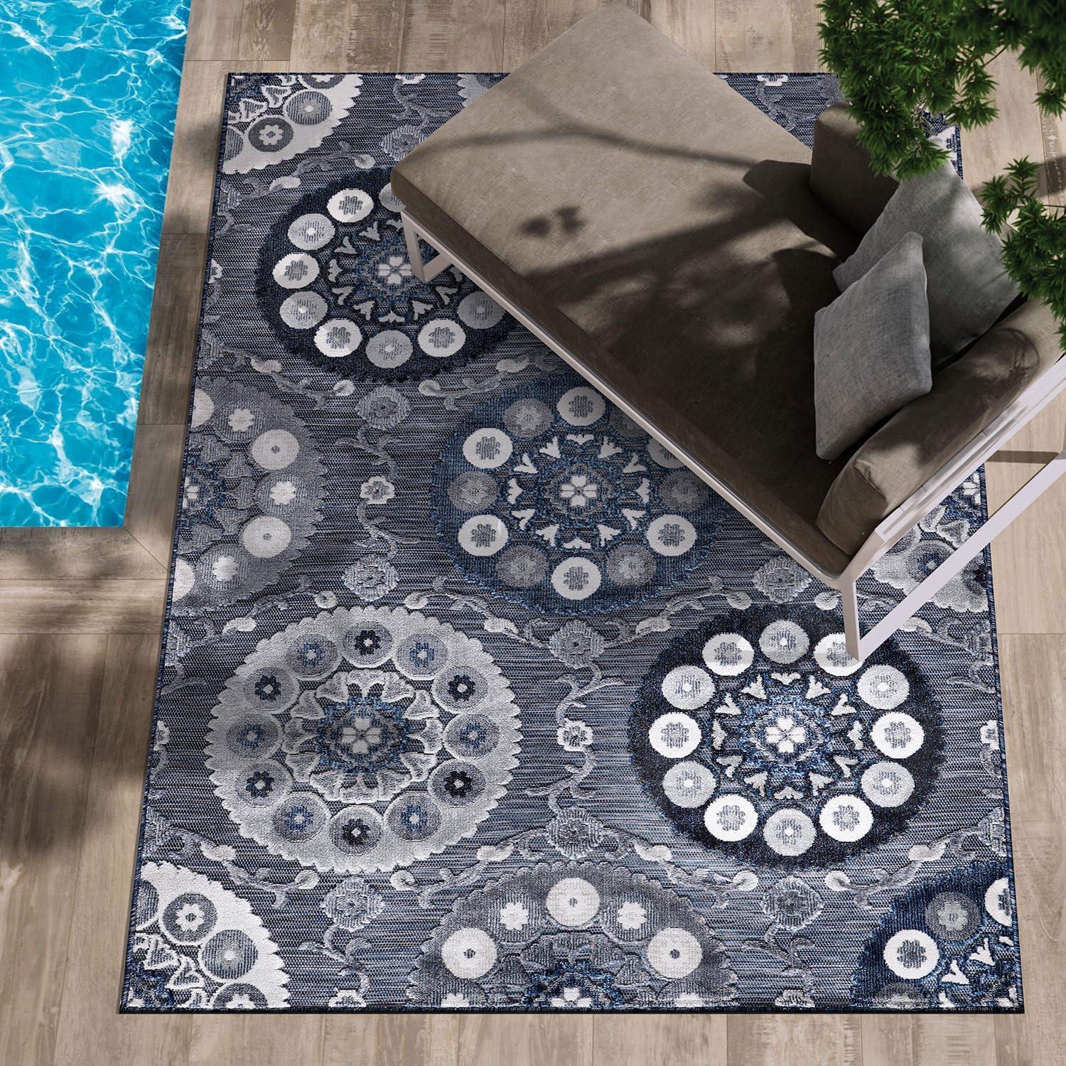image:imageCAMILSON Runner Outdoor Rugs Oriental Retro Traditional Floral Medallion Area Rug 2x7 NonShedding Stain Resistant Indoor Carpet for Bathroom Hallway Kitchen Office 2 x 7 Beige3003 Navy