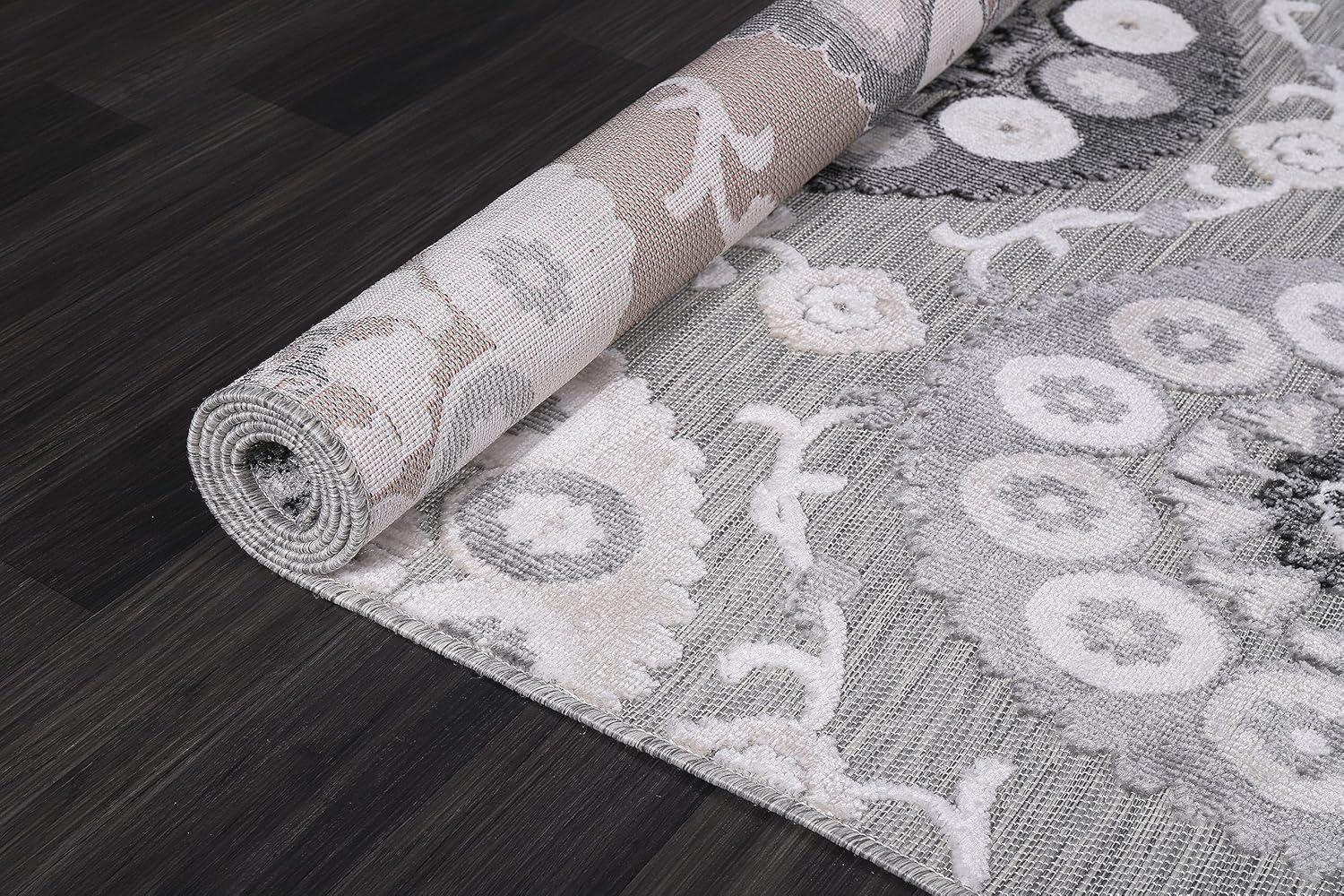 image:imageCAMILSON Runner Outdoor Rugs Oriental Retro Traditional Floral Medallion Area Rug 2x7 NonShedding Stain Resistant Indoor Carpet for Bathroom Hallway Kitchen Office 2 x 7 Beige3003 Gray