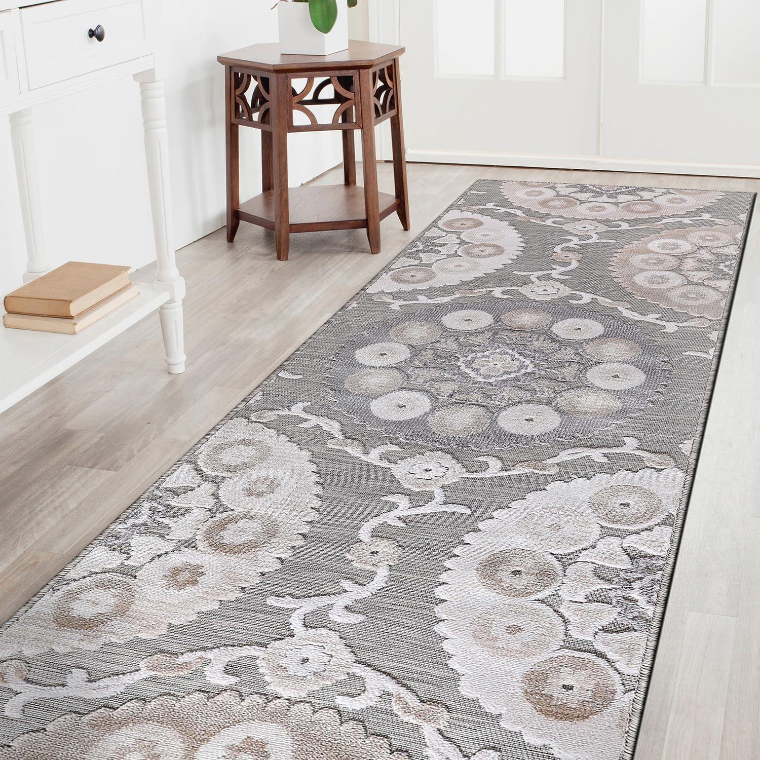 image:imageCAMILSON Runner Outdoor Rugs Oriental Retro Traditional Floral Medallion Area Rug 2x7 NonShedding Stain Resistant Indoor Carpet for Bathroom Hallway Kitchen Office 2 x 7 Beige3003 Beige