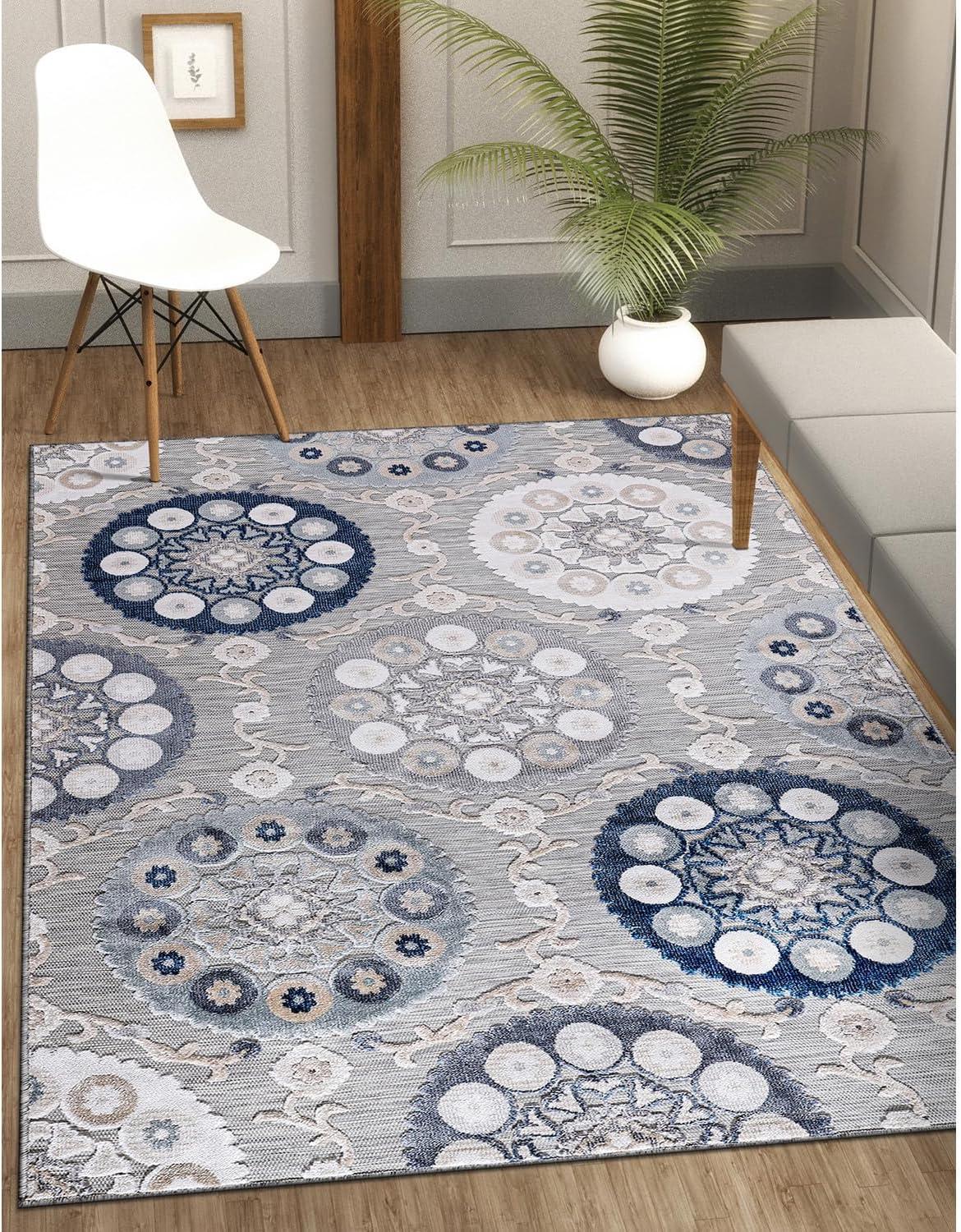 image:imageCAMILSON Runner Outdoor Rugs Oriental Retro Traditional Floral Medallion Area Rug 2x7 NonShedding Stain Resistant Indoor Carpet for Bathroom Hallway Kitchen Office 2 x 7 Beige3003 Blue