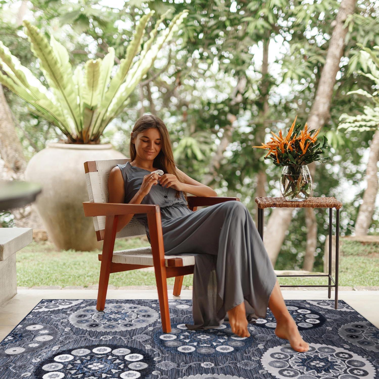 image:imageCAMILSON Runner Outdoor Rugs Oriental Retro Traditional Floral Medallion Area Rug 2x7 NonShedding Stain Resistant Indoor Carpet for Bathroom Hallway Kitchen Office 2 x 7 Beige3003 Navy