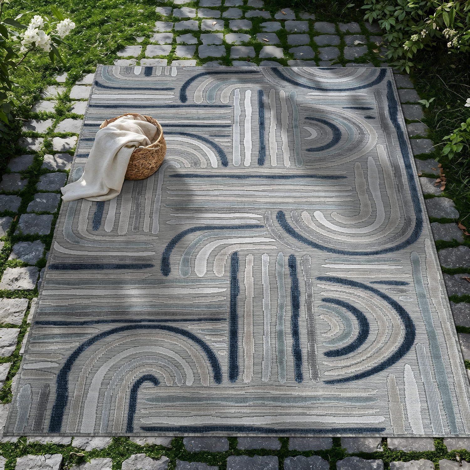 image:imageCAMILSON Runner Outdoor Rugs Oriental Retro Traditional Floral Medallion Area Rug 2x7 NonShedding Stain Resistant Indoor Carpet for Bathroom Hallway Kitchen Office 2 x 7 Beige3004 Blue