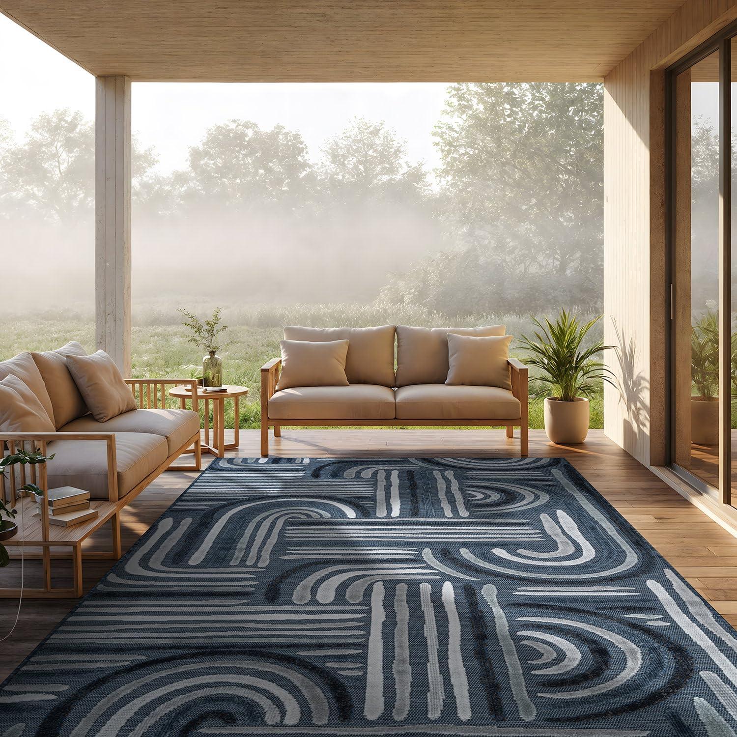 image:imageCAMILSON Runner Outdoor Rugs Oriental Retro Traditional Floral Medallion Area Rug 2x7 NonShedding Stain Resistant Indoor Carpet for Bathroom Hallway Kitchen Office 2 x 7 Beige3004 Navy