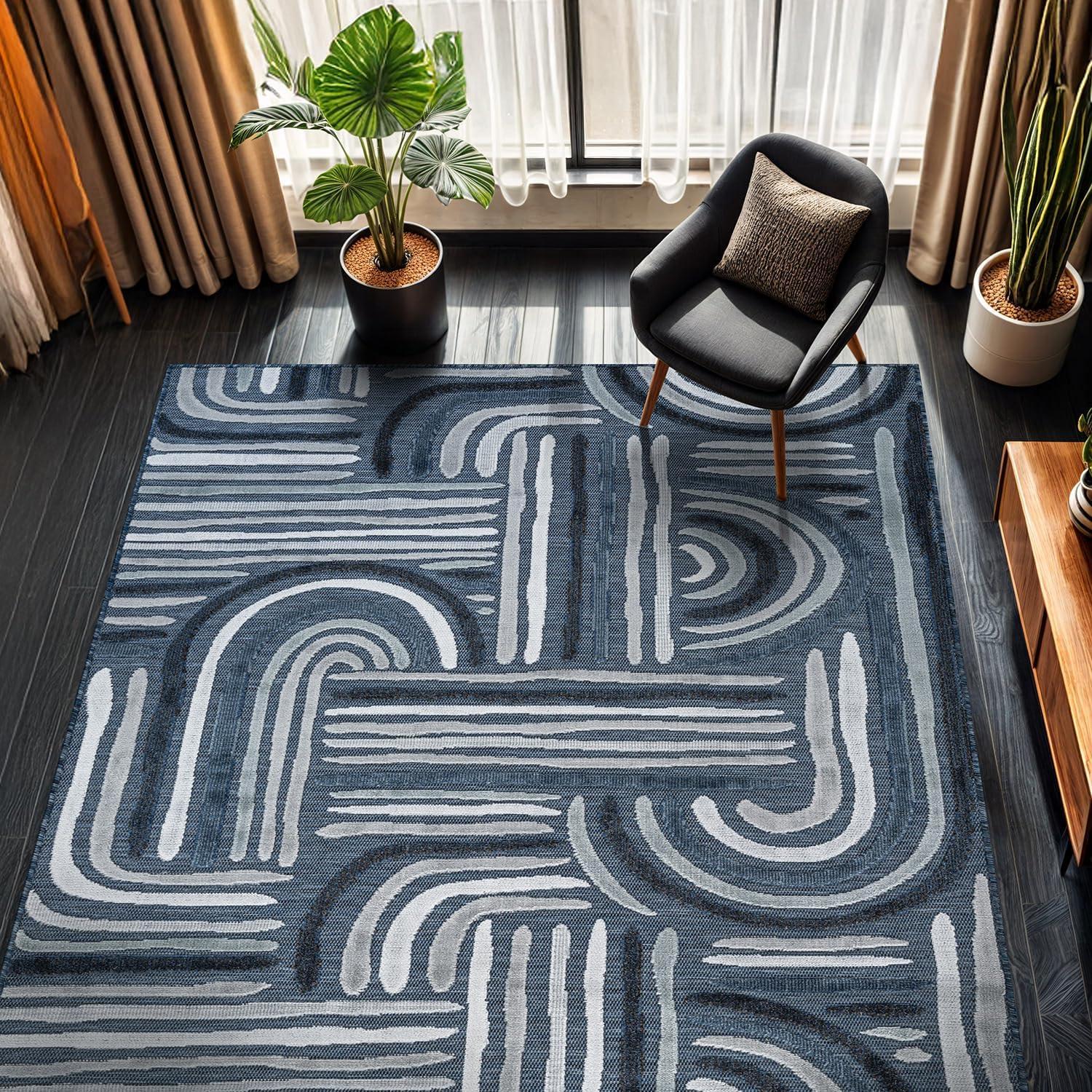 image:imageCAMILSON Runner Outdoor Rugs Oriental Retro Traditional Floral Medallion Area Rug 2x7 NonShedding Stain Resistant Indoor Carpet for Bathroom Hallway Kitchen Office 2 x 7 Beige3004 Navy