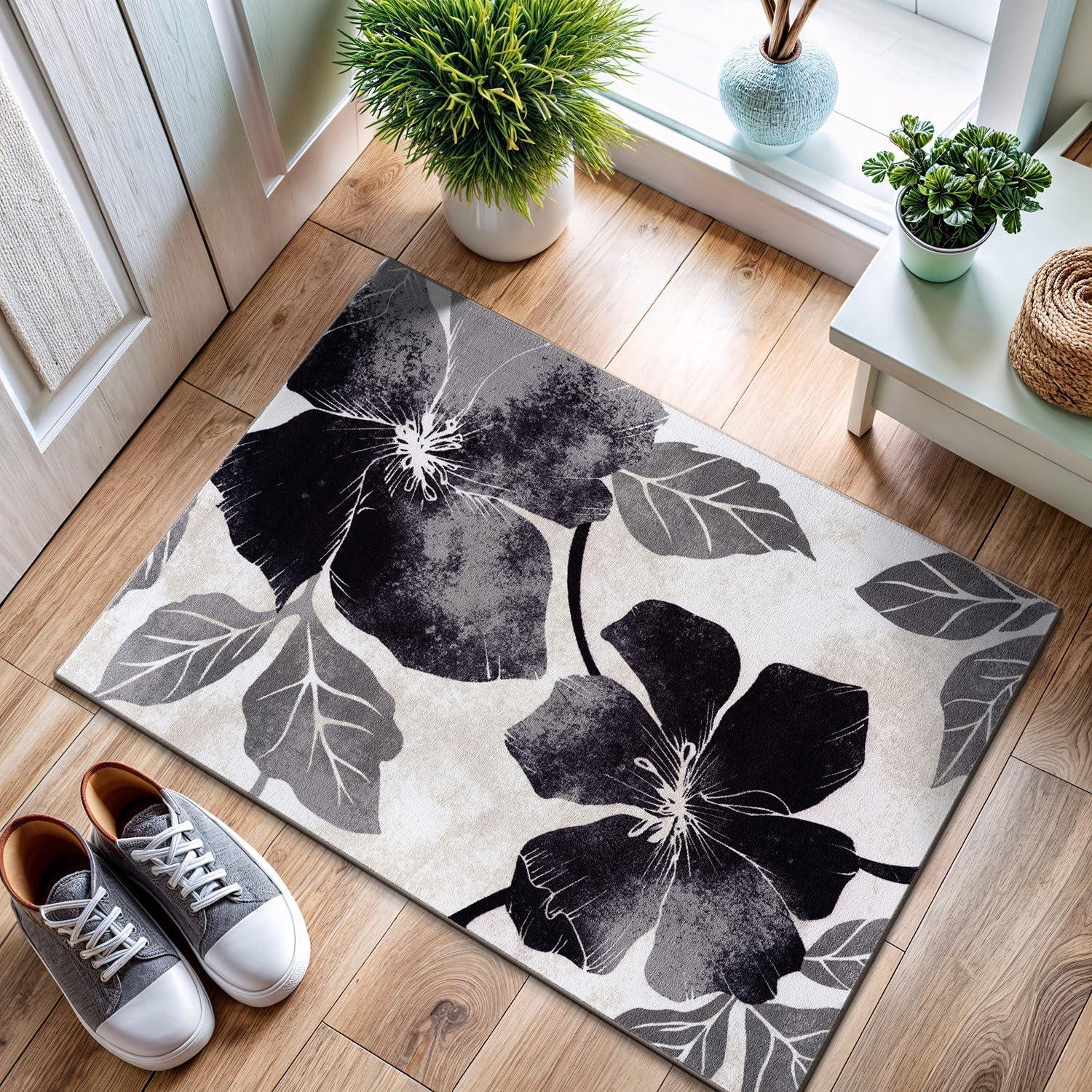 image:imageCAMILSON Solana Modern Floral 2 x 7 Area Rugs NonSkid NonSlip Rubber Backing Yellow Brown Flowers Indoor Rug 2x7 Yellow BrownFloral Black Grey