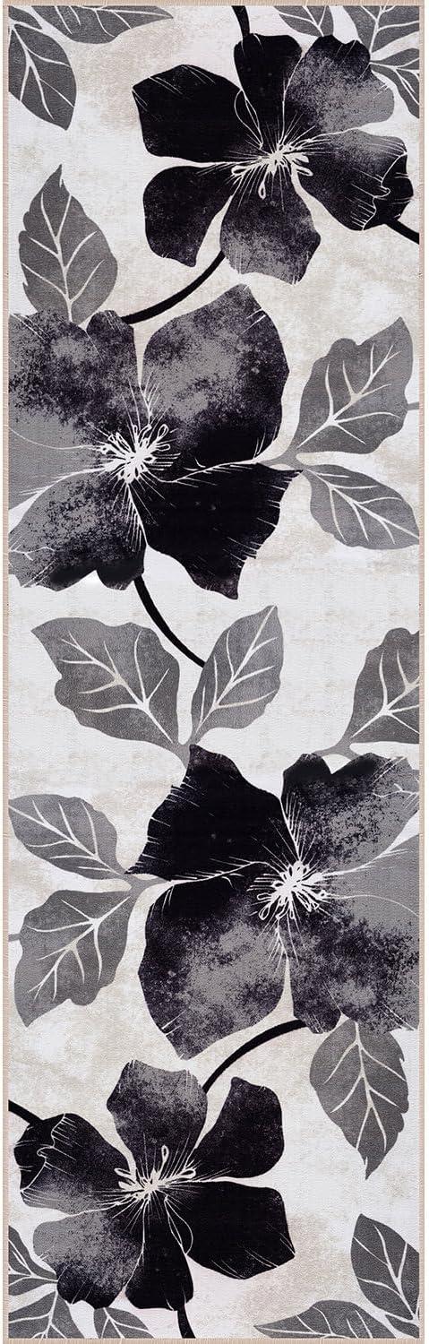 image:imageCAMILSON Solana Modern Floral 2 x 7 Area Rugs NonSkid NonSlip Rubber Backing Yellow Brown Flowers Indoor Rug 2x7 Yellow BrownFloral Black Grey