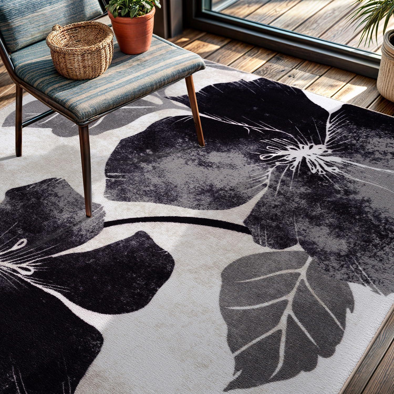 image:imageCAMILSON Solana Modern Floral 2 x 7 Area Rugs NonSkid NonSlip Rubber Backing Yellow Brown Flowers Indoor Rug 2x7 Yellow BrownFloral Black Grey