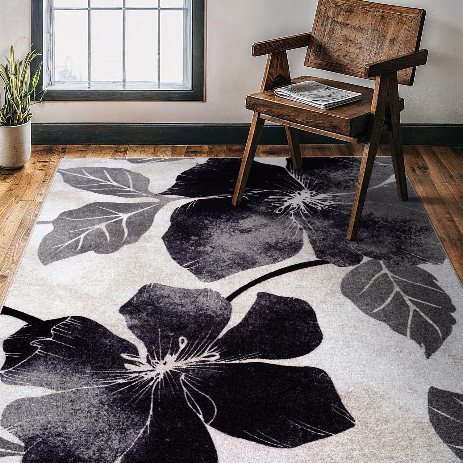 image:imageCAMILSON Solana Modern Floral 2 x 7 Area Rugs NonSkid NonSlip Rubber Backing Yellow Brown Flowers Indoor Rug 2x7 Yellow BrownFloral Black Grey