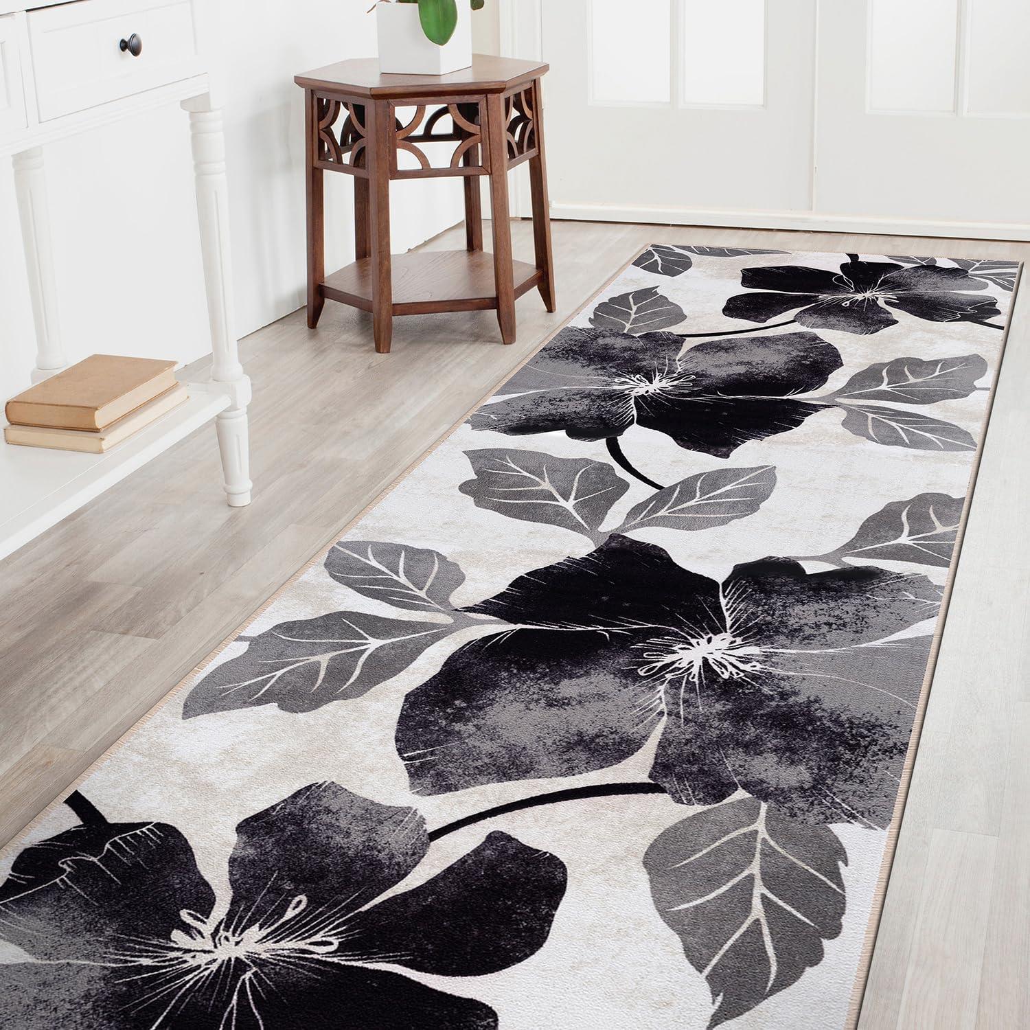 image:imageCAMILSON Solana Modern Floral 2 x 7 Area Rugs NonSkid NonSlip Rubber Backing Yellow Brown Flowers Indoor Rug 2x7 Yellow BrownFloral Black Grey