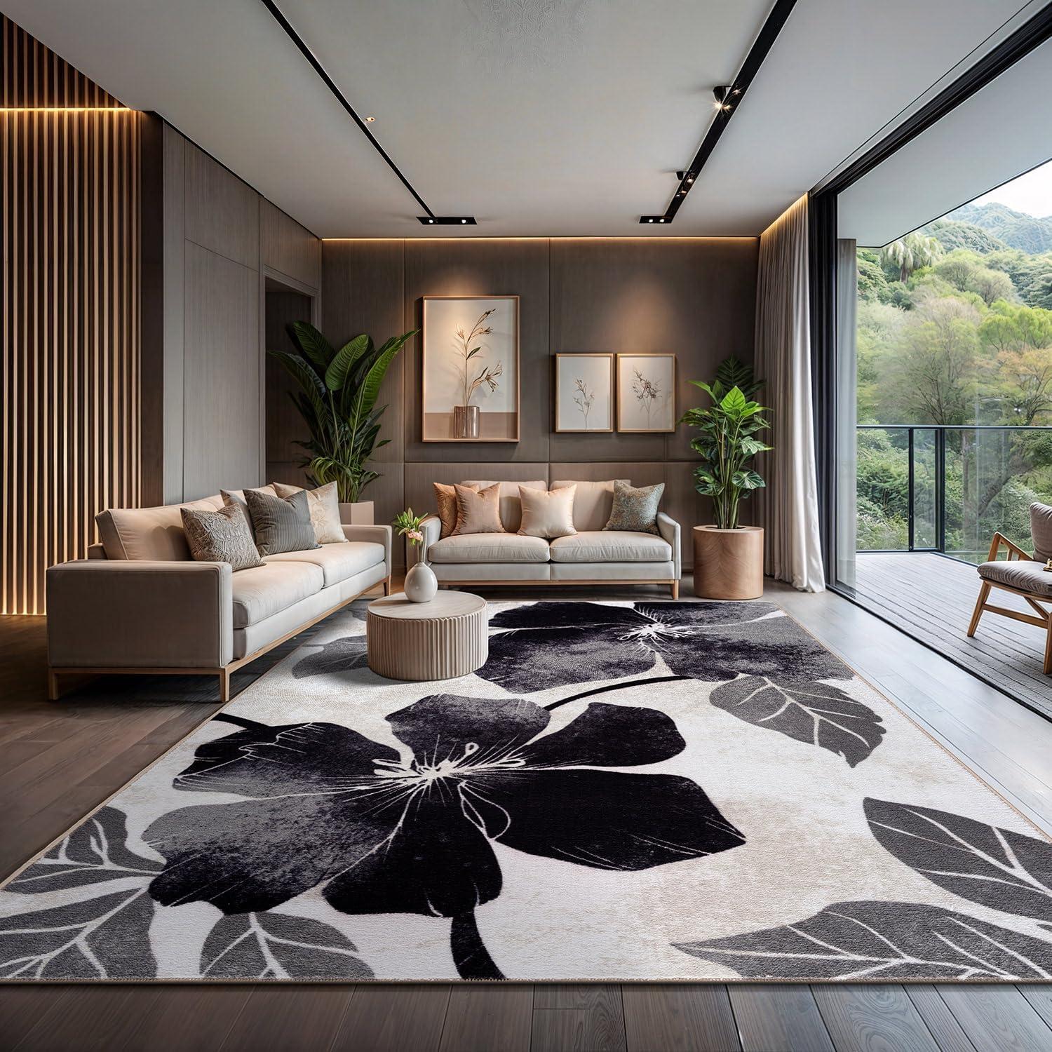 image:imageCAMILSON Solana Modern Floral 2 x 7 Area Rugs NonSkid NonSlip Rubber Backing Yellow Brown Flowers Indoor Rug 2x7 Yellow BrownFloral Black Grey