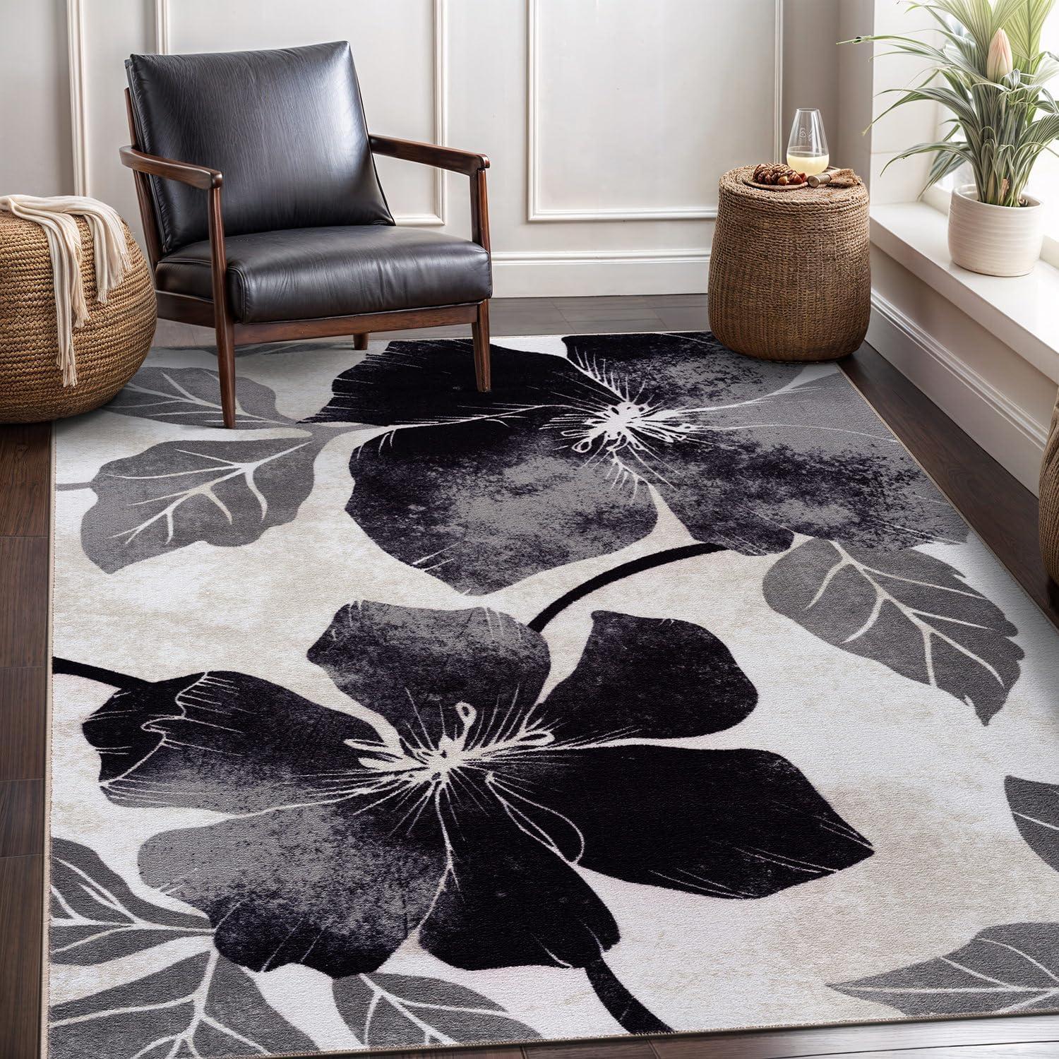 image:imageCAMILSON Solana Modern Floral 2 x 7 Area Rugs NonSkid NonSlip Rubber Backing Yellow Brown Flowers Indoor Rug 2x7 Yellow BrownFloral Black Grey