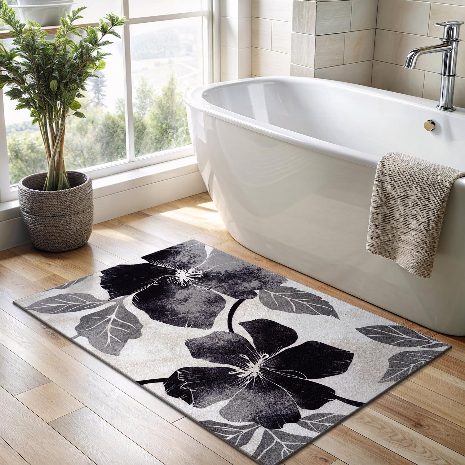 image:imageCAMILSON Solana Modern Floral 2 x 7 Area Rugs NonSkid NonSlip Rubber Backing Yellow Brown Flowers Indoor Rug 2x7 Yellow BrownFloral Black Grey
