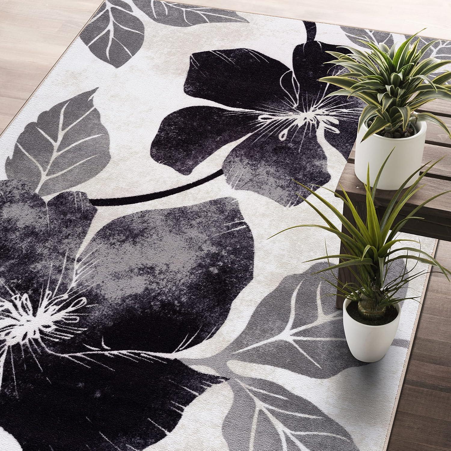 image:imageCAMILSON Solana Modern Floral 2 x 7 Area Rugs NonSkid NonSlip Rubber Backing Yellow Brown Flowers Indoor Rug 2x7 Yellow BrownFloral Black Grey