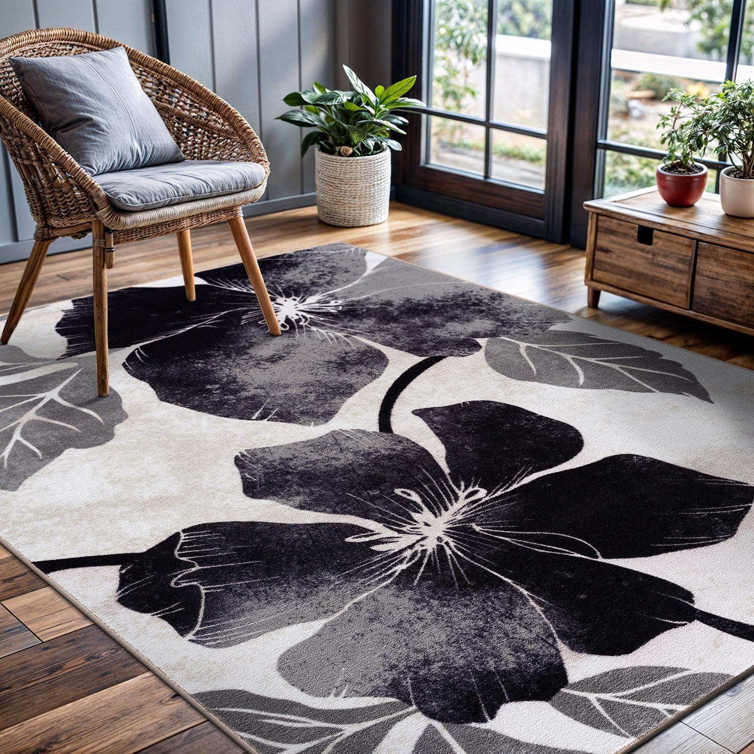 image:imageCAMILSON Solana Modern Floral 2 x 7 Area Rugs NonSkid NonSlip Rubber Backing Yellow Brown Flowers Indoor Rug 2x7 Yellow BrownFloral Black Grey
