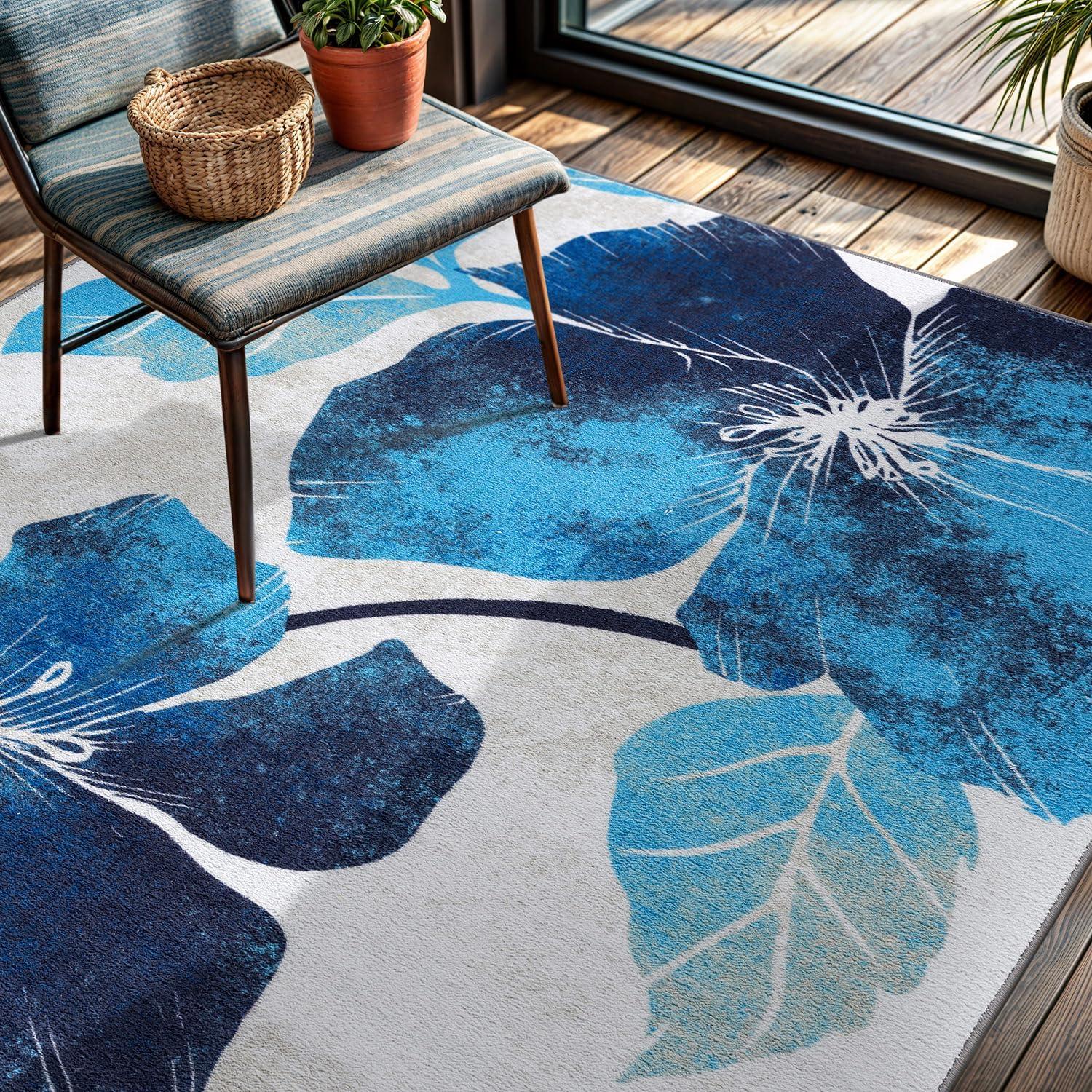 image:imageCAMILSON Solana Modern Floral 2 x 7 Area Rugs NonSkid NonSlip Rubber Backing Yellow Brown Flowers Indoor Rug 2x7 Yellow BrownFloral Blue Grey