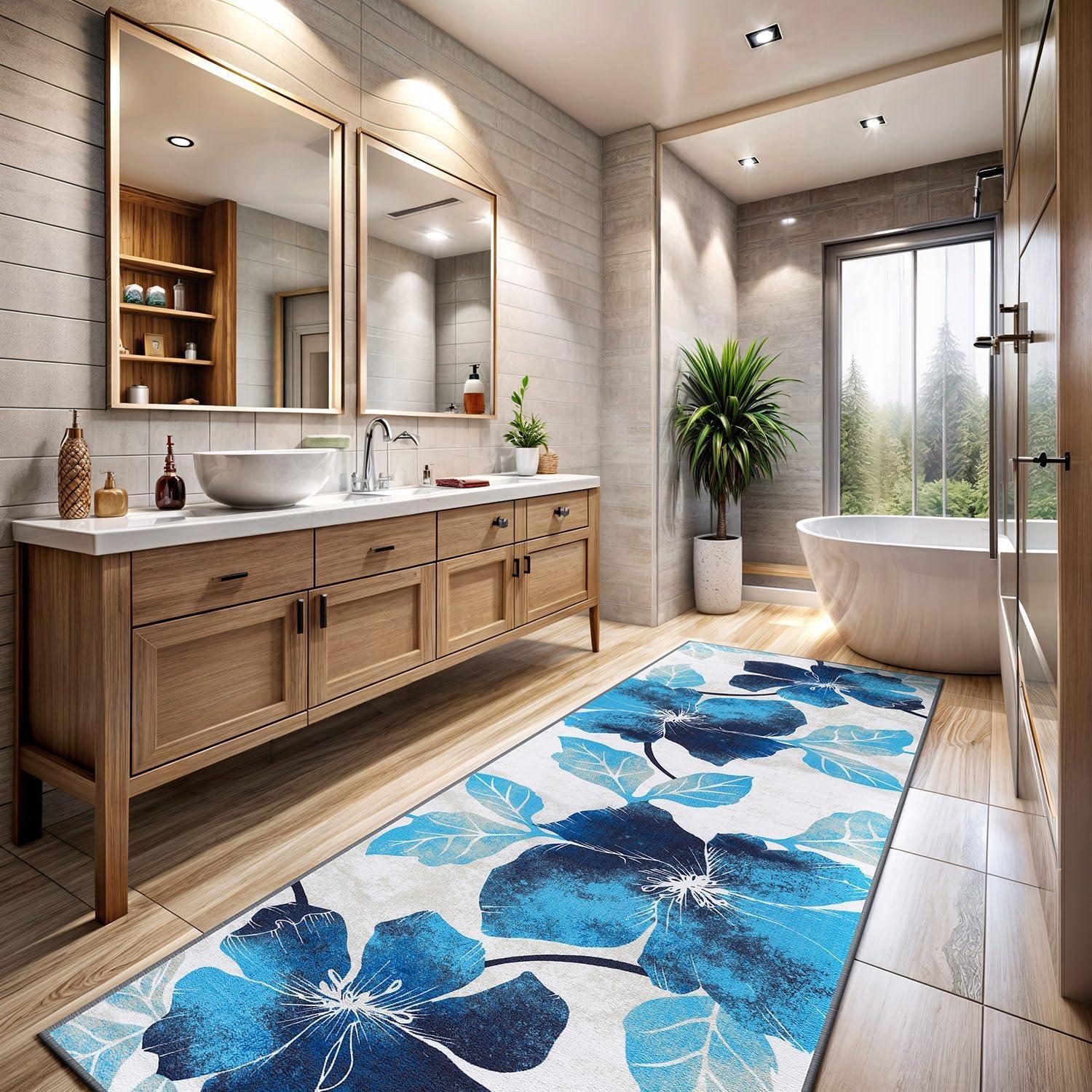 image:imageCAMILSON Solana Modern Floral 2 x 7 Area Rugs NonSkid NonSlip Rubber Backing Yellow Brown Flowers Indoor Rug 2x7 Yellow BrownFloral Blue Grey