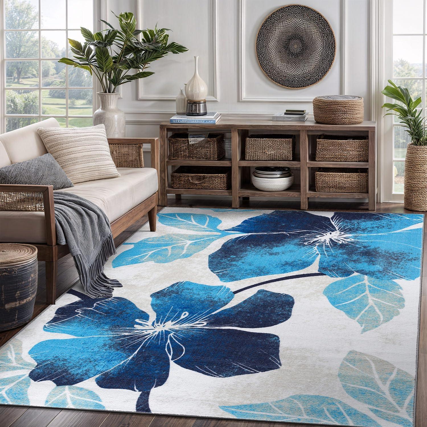 image:imageCAMILSON Solana Modern Floral 2 x 7 Area Rugs NonSkid NonSlip Rubber Backing Yellow Brown Flowers Indoor Rug 2x7 Yellow BrownFloral Blue Grey