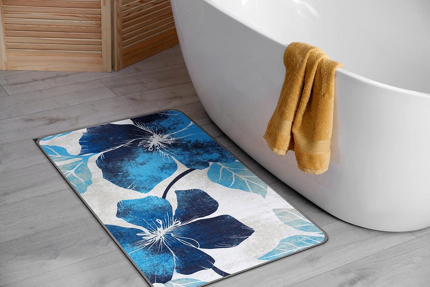 image:imageCAMILSON Solana Modern Floral 2 x 7 Area Rugs NonSkid NonSlip Rubber Backing Yellow Brown Flowers Indoor Rug 2x7 Yellow BrownFloral Blue Grey