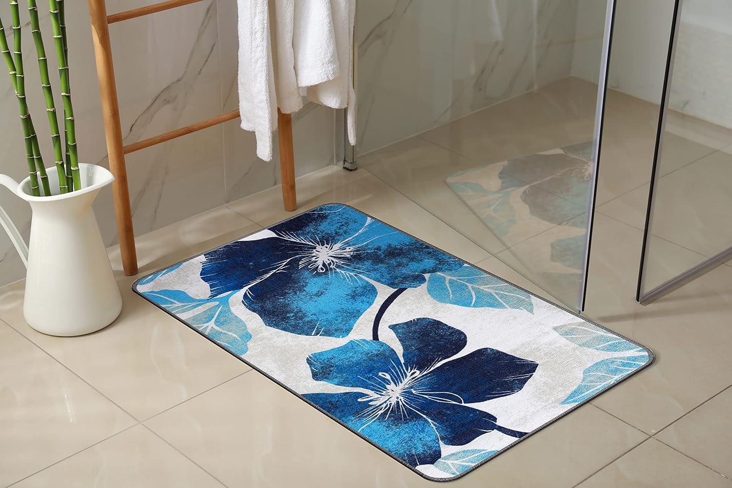 image:imageCAMILSON Solana Modern Floral 2 x 7 Area Rugs NonSkid NonSlip Rubber Backing Yellow Brown Flowers Indoor Rug 2x7 Yellow BrownFloral Blue Grey