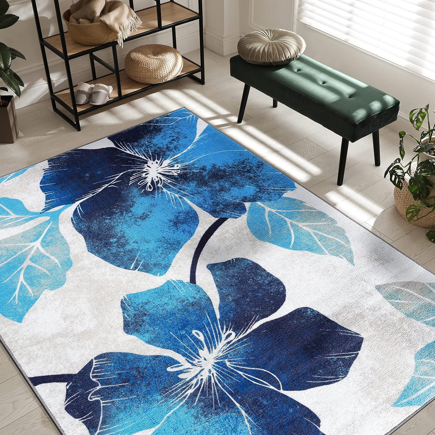 image:imageCAMILSON Solana Modern Floral 2 x 7 Area Rugs NonSkid NonSlip Rubber Backing Yellow Brown Flowers Indoor Rug 2x7 Yellow BrownFloral Blue Grey