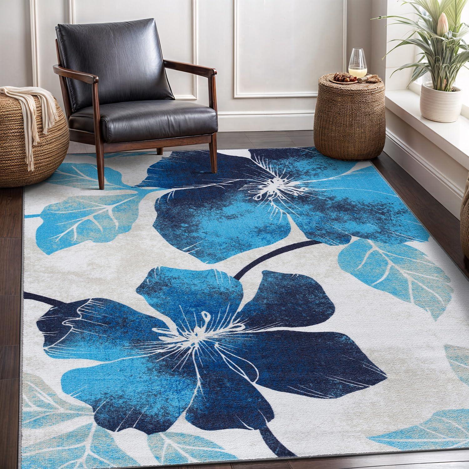 image:imageCAMILSON Solana Modern Floral 2 x 7 Area Rugs NonSkid NonSlip Rubber Backing Yellow Brown Flowers Indoor Rug 2x7 Yellow BrownFloral Blue Grey