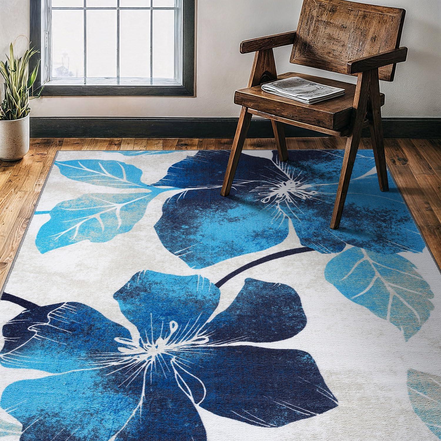 image:imageCAMILSON Solana Modern Floral 2 x 7 Area Rugs NonSkid NonSlip Rubber Backing Yellow Brown Flowers Indoor Rug 2x7 Yellow BrownFloral Blue Grey