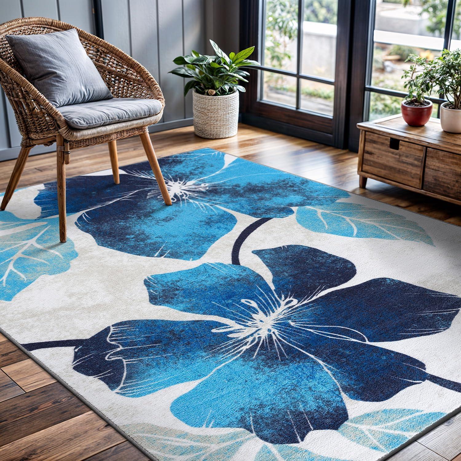 image:imageCAMILSON Solana Modern Floral 2 x 7 Area Rugs NonSkid NonSlip Rubber Backing Yellow Brown Flowers Indoor Rug 2x7 Yellow BrownFloral Blue Grey