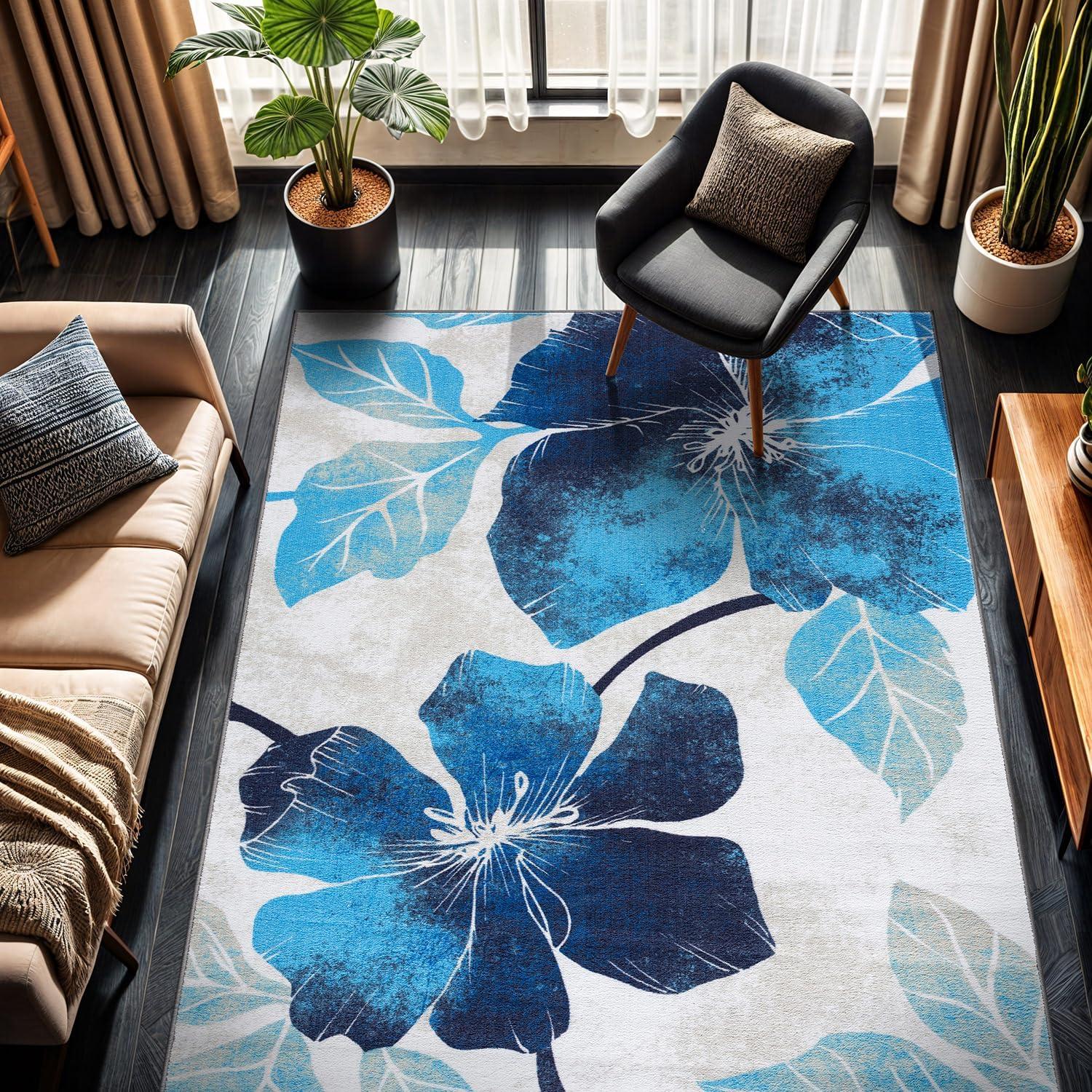 image:imageCAMILSON Solana Modern Floral 2 x 7 Area Rugs NonSkid NonSlip Rubber Backing Yellow Brown Flowers Indoor Rug 2x7 Yellow BrownFloral Blue Grey