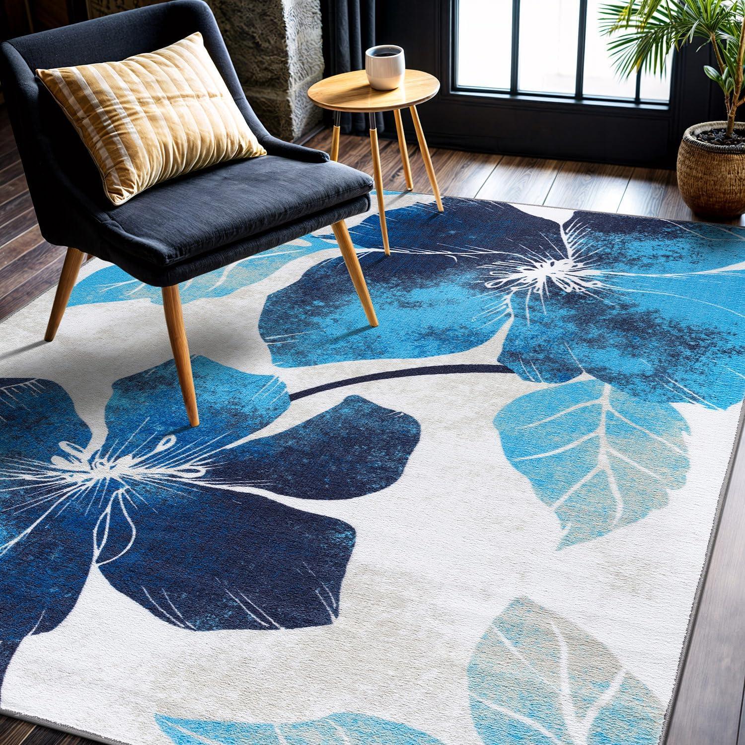 image:imageCAMILSON Solana Modern Floral 2 x 7 Area Rugs NonSkid NonSlip Rubber Backing Yellow Brown Flowers Indoor Rug 2x7 Yellow BrownFloral Blue Grey