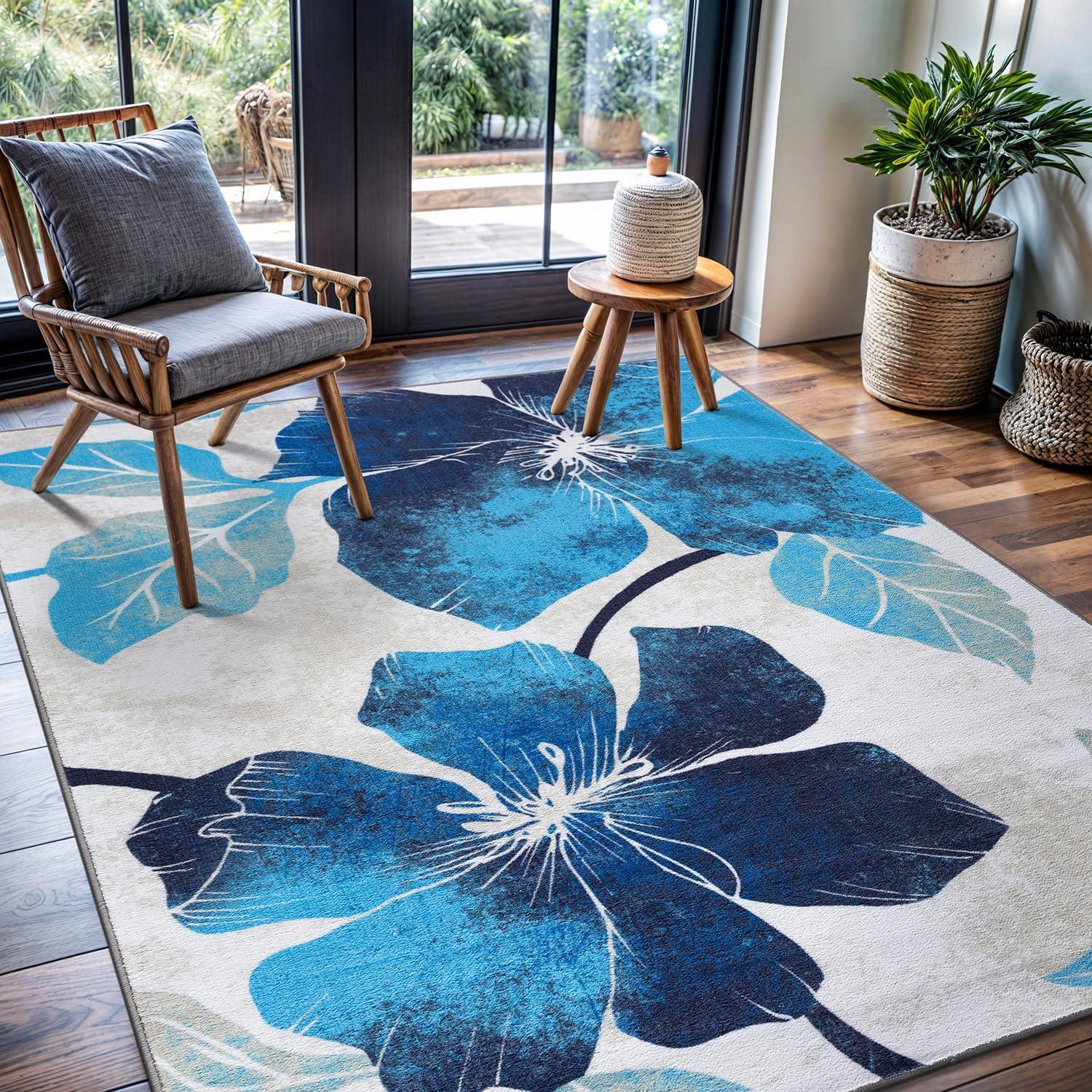 image:imageCAMILSON Solana Modern Floral 2 x 7 Area Rugs NonSkid NonSlip Rubber Backing Yellow Brown Flowers Indoor Rug 2x7 Yellow BrownFloral Blue Grey