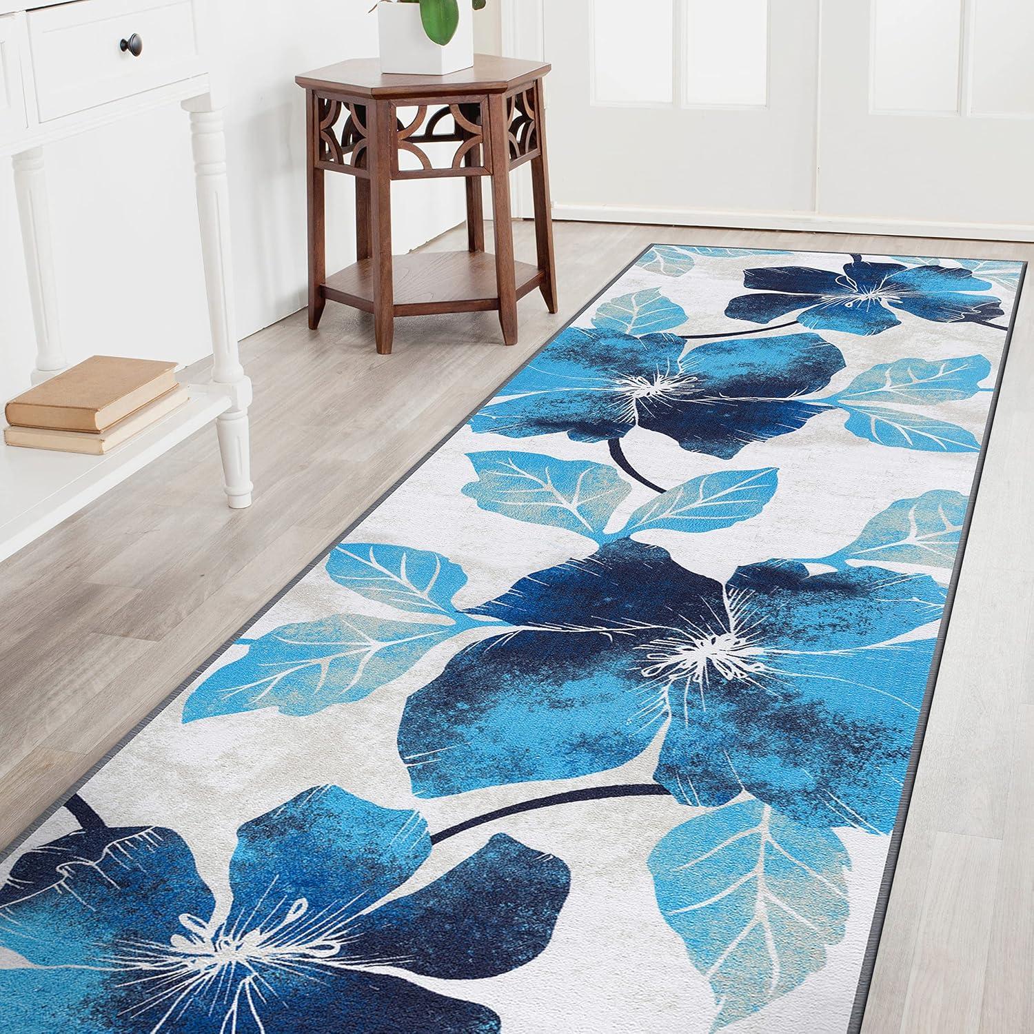 image:imageCAMILSON Solana Modern Floral 2 x 7 Area Rugs NonSkid NonSlip Rubber Backing Yellow Brown Flowers Indoor Rug 2x7 Yellow BrownFloral Blue Grey
