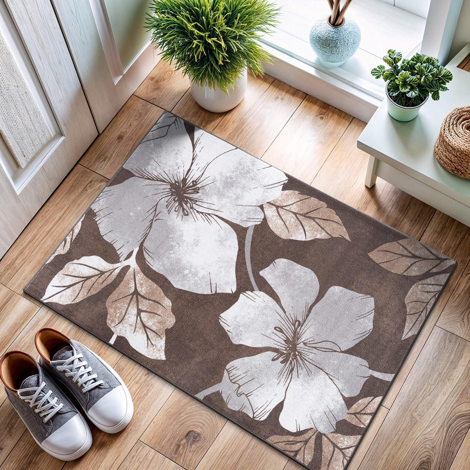 image:imageCAMILSON Solana Modern Floral 2 x 7 Area Rugs NonSkid NonSlip Rubber Backing Yellow Brown Flowers Indoor Rug 2x7 Yellow BrownFloral Grey Brown