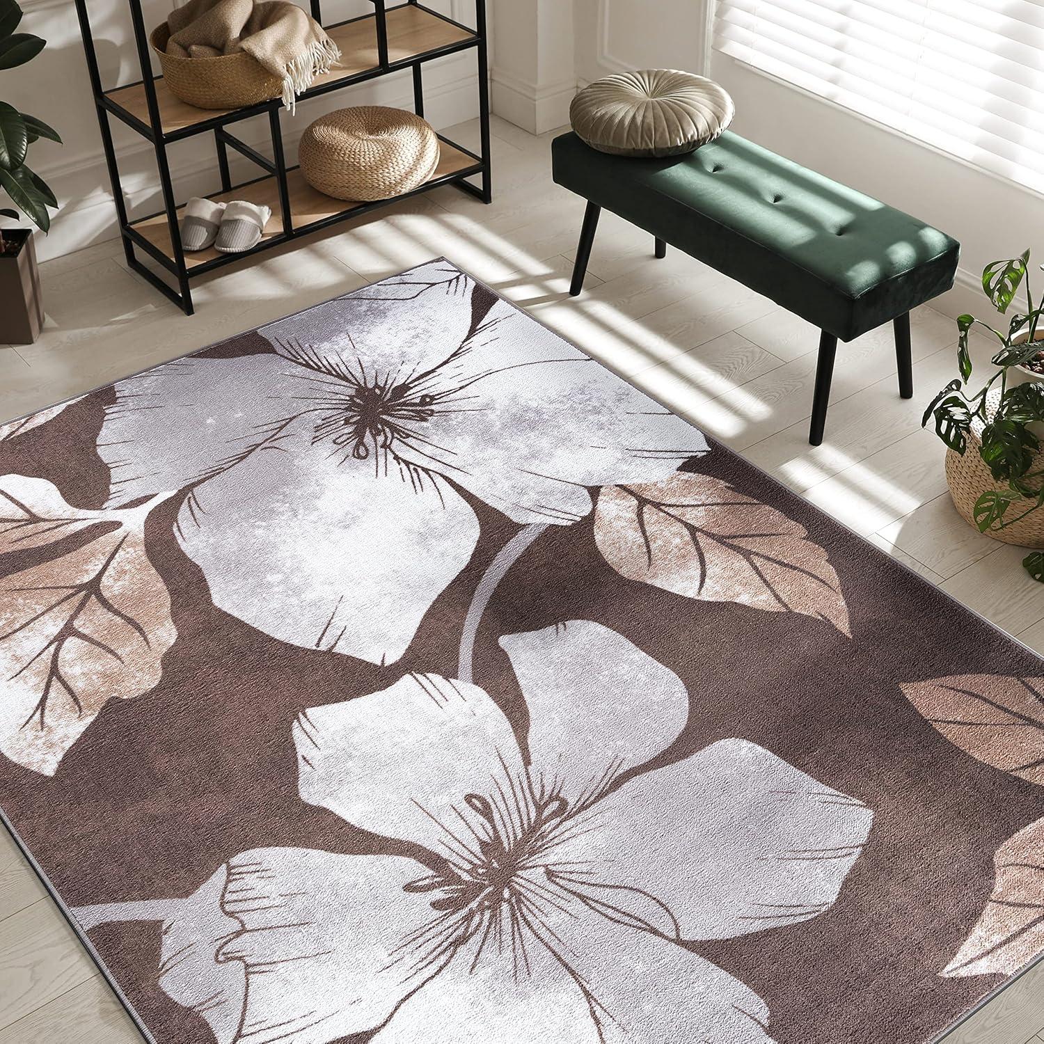 image:imageCAMILSON Solana Modern Floral 2 x 7 Area Rugs NonSkid NonSlip Rubber Backing Yellow Brown Flowers Indoor Rug 2x7 Yellow BrownFloral Grey Brown