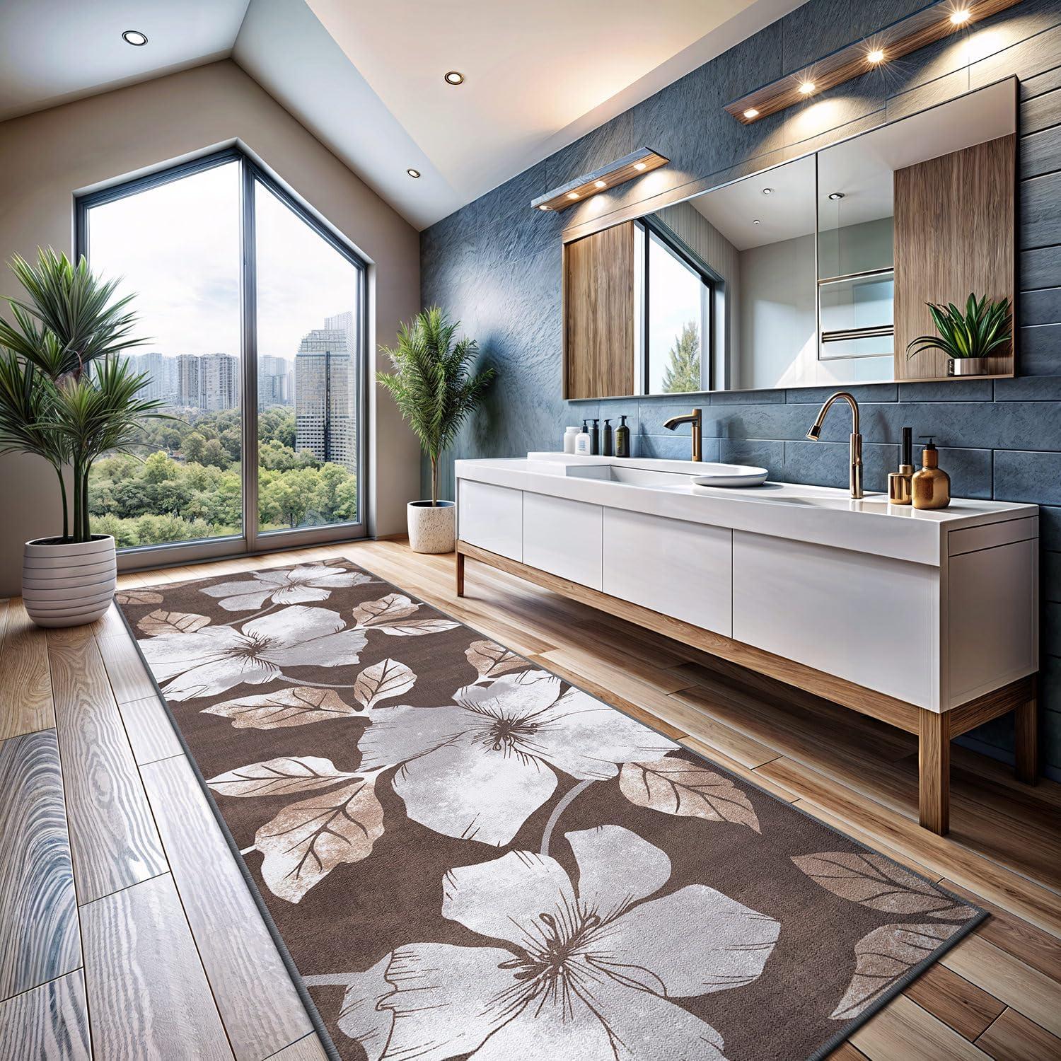 image:imageCAMILSON Solana Modern Floral 2 x 7 Area Rugs NonSkid NonSlip Rubber Backing Yellow Brown Flowers Indoor Rug 2x7 Yellow BrownFloral Grey Brown