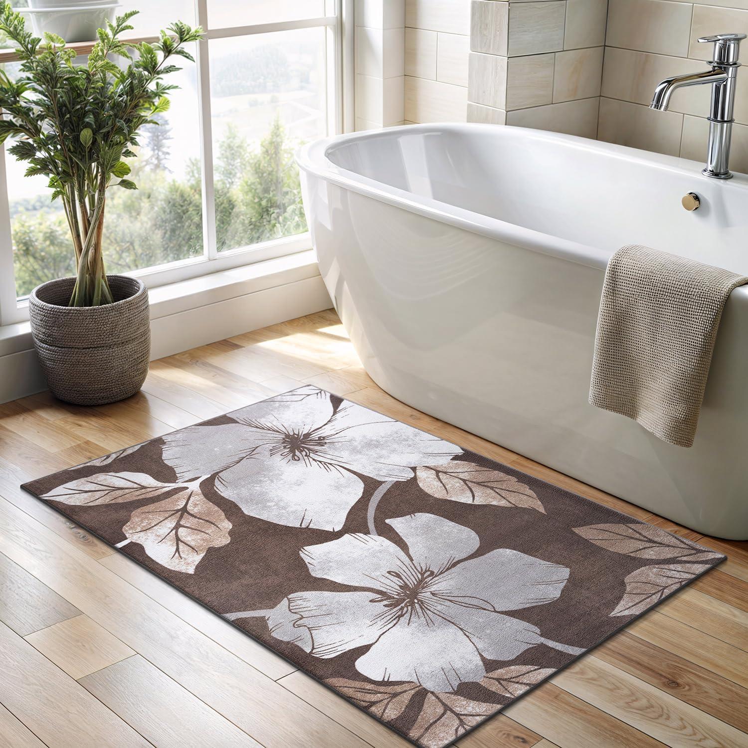 image:imageCAMILSON Solana Modern Floral 2 x 7 Area Rugs NonSkid NonSlip Rubber Backing Yellow Brown Flowers Indoor Rug 2x7 Yellow BrownFloral Grey Brown