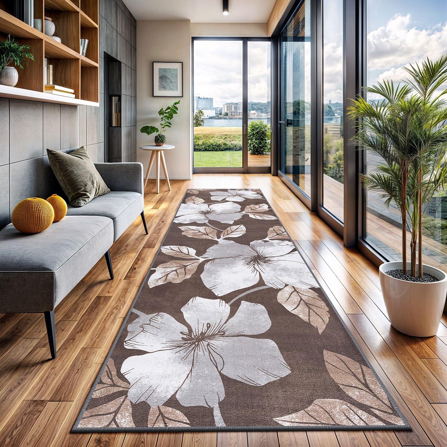 image:imageCAMILSON Solana Modern Floral 2 x 7 Area Rugs NonSkid NonSlip Rubber Backing Yellow Brown Flowers Indoor Rug 2x7 Yellow BrownFloral Grey Brown