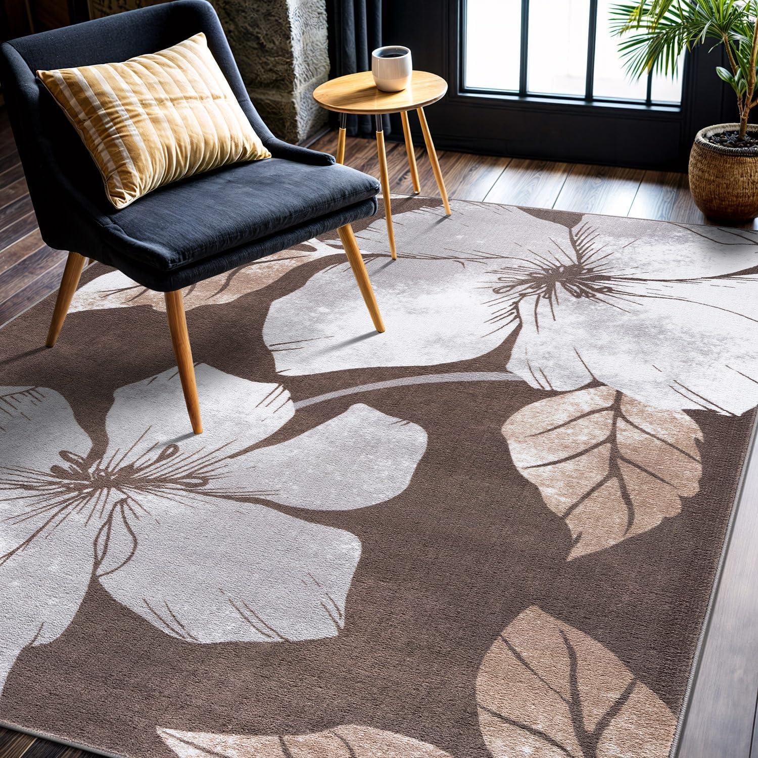 image:imageCAMILSON Solana Modern Floral 2 x 7 Area Rugs NonSkid NonSlip Rubber Backing Yellow Brown Flowers Indoor Rug 2x7 Yellow BrownFloral Grey Brown