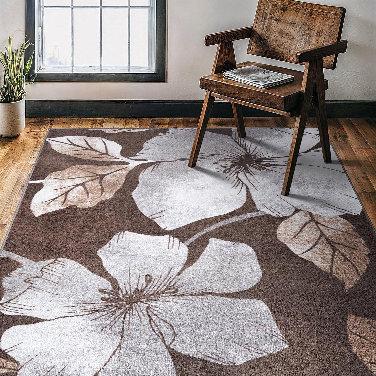 image:imageCAMILSON Solana Modern Floral 2 x 7 Area Rugs NonSkid NonSlip Rubber Backing Yellow Brown Flowers Indoor Rug 2x7 Yellow BrownFloral Grey Brown
