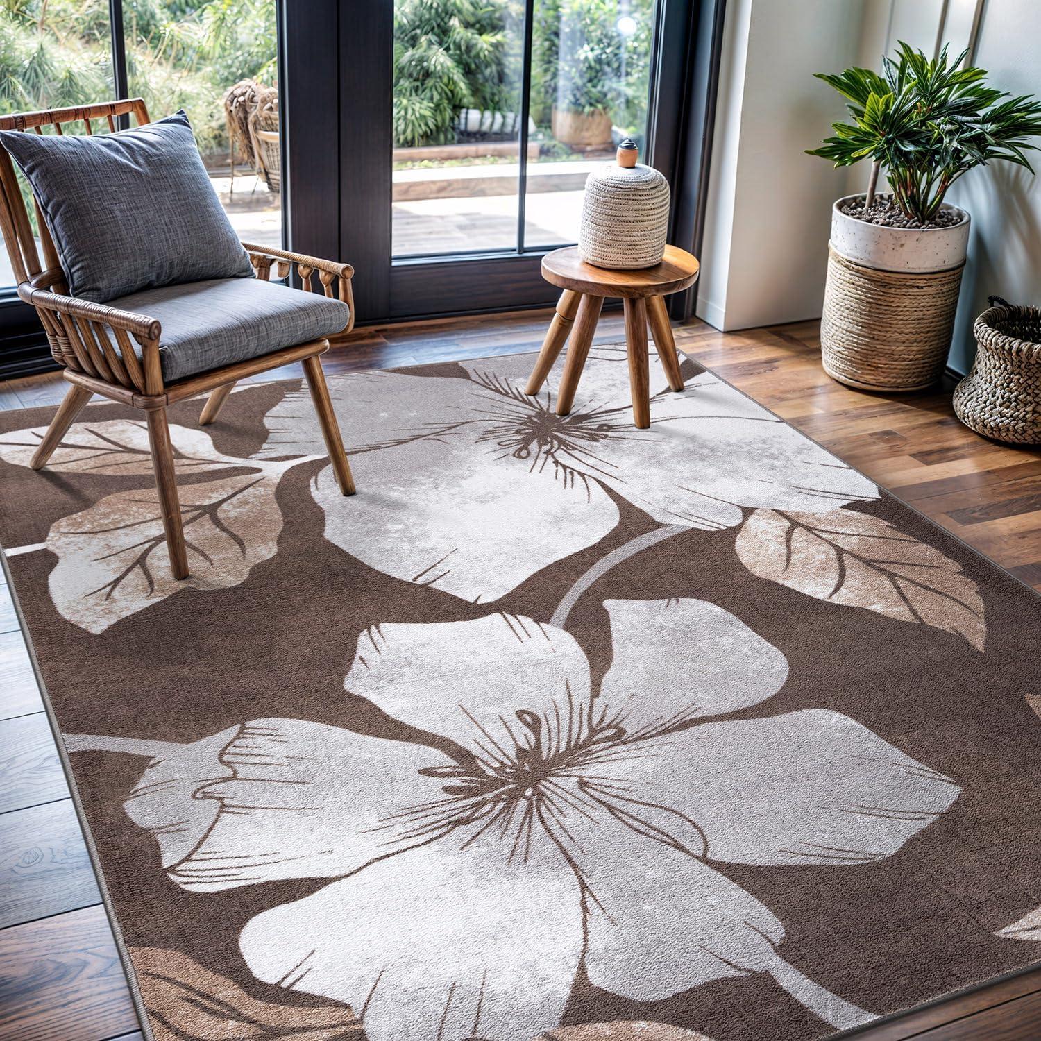 image:imageCAMILSON Solana Modern Floral 2 x 7 Area Rugs NonSkid NonSlip Rubber Backing Yellow Brown Flowers Indoor Rug 2x7 Yellow BrownFloral Grey Brown