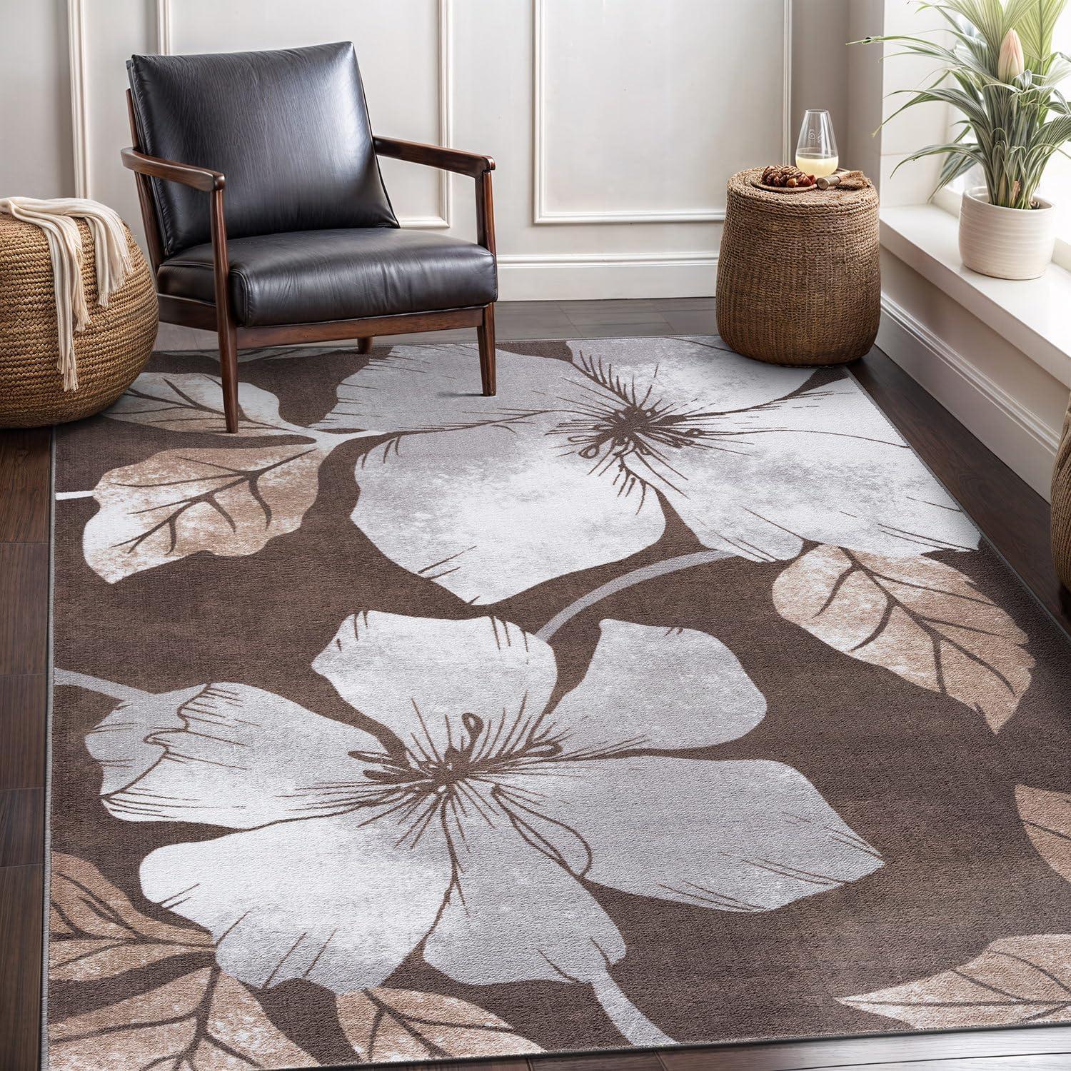 image:imageCAMILSON Solana Modern Floral 2 x 7 Area Rugs NonSkid NonSlip Rubber Backing Yellow Brown Flowers Indoor Rug 2x7 Yellow BrownFloral Grey Brown