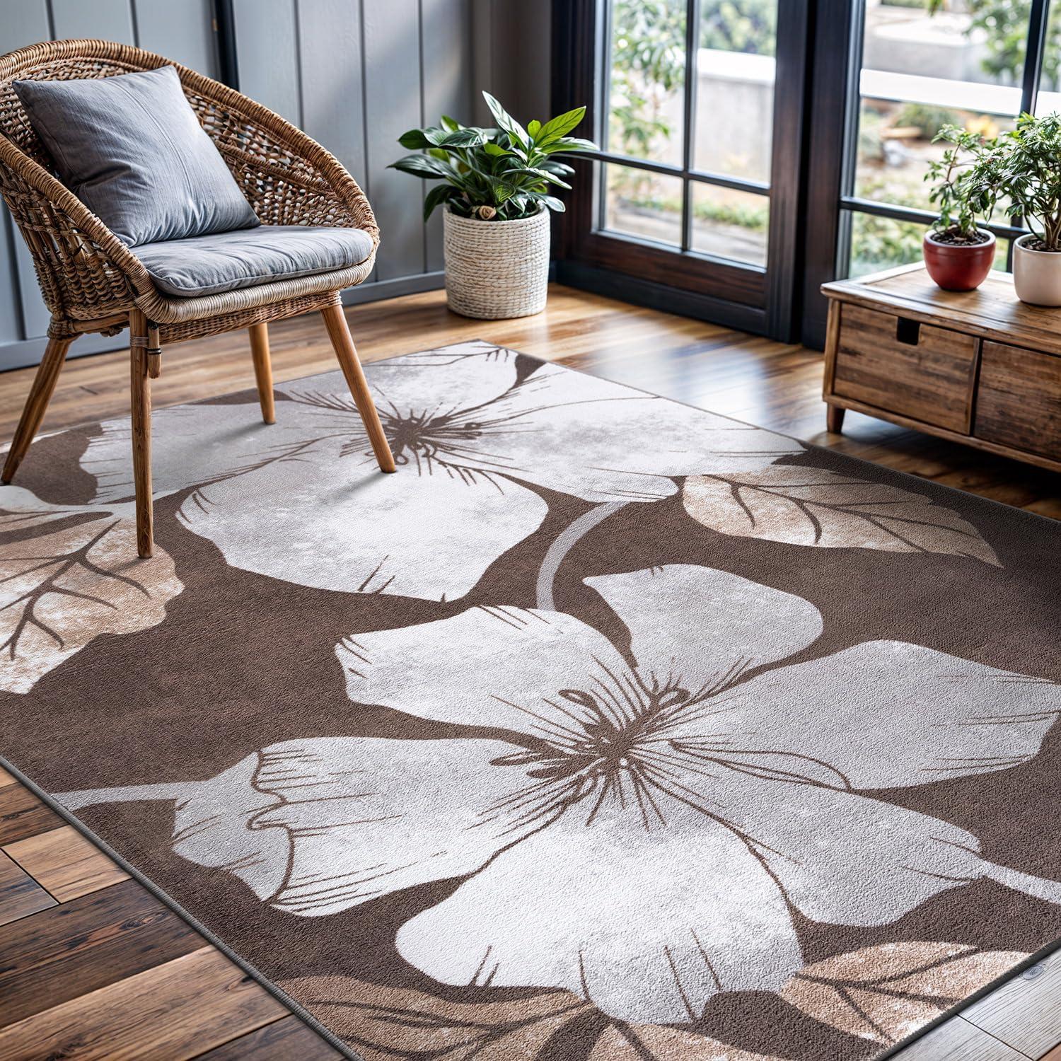 image:imageCAMILSON Solana Modern Floral 2 x 7 Area Rugs NonSkid NonSlip Rubber Backing Yellow Brown Flowers Indoor Rug 2x7 Yellow BrownFloral Grey Brown