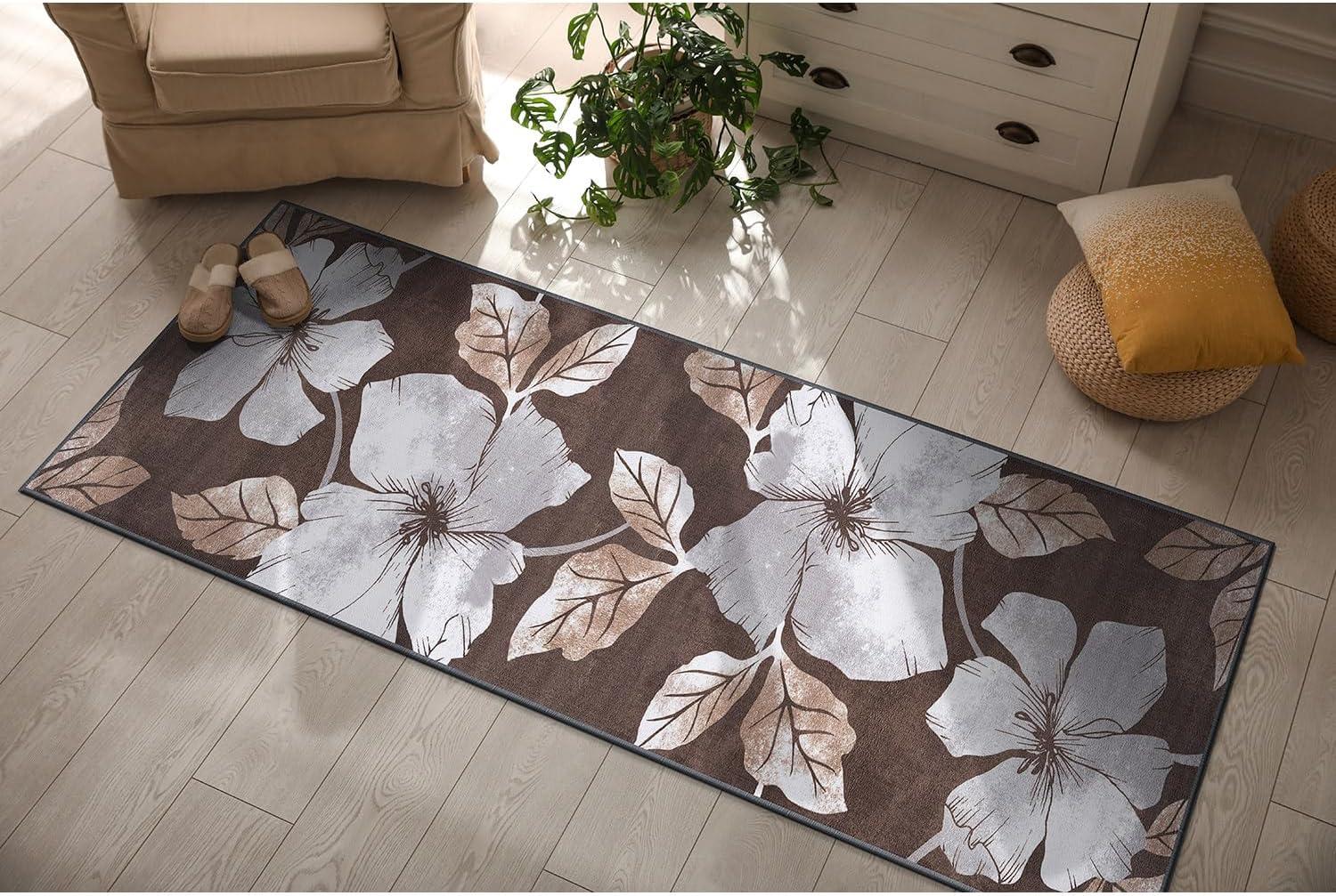image:imageCAMILSON Solana Modern Floral 2 x 7 Area Rugs NonSkid NonSlip Rubber Backing Yellow Brown Flowers Indoor Rug 2x7 Yellow BrownFloral Grey Brown