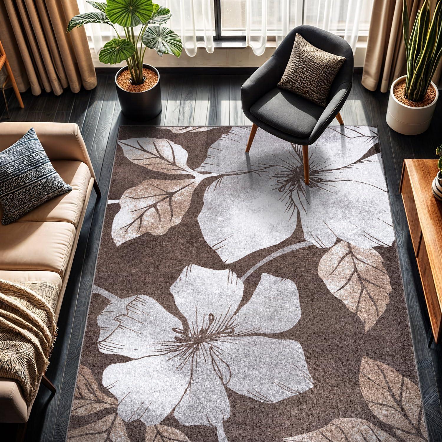 image:imageCAMILSON Solana Modern Floral 2 x 7 Area Rugs NonSkid NonSlip Rubber Backing Yellow Brown Flowers Indoor Rug 2x7 Yellow BrownFloral Grey Brown