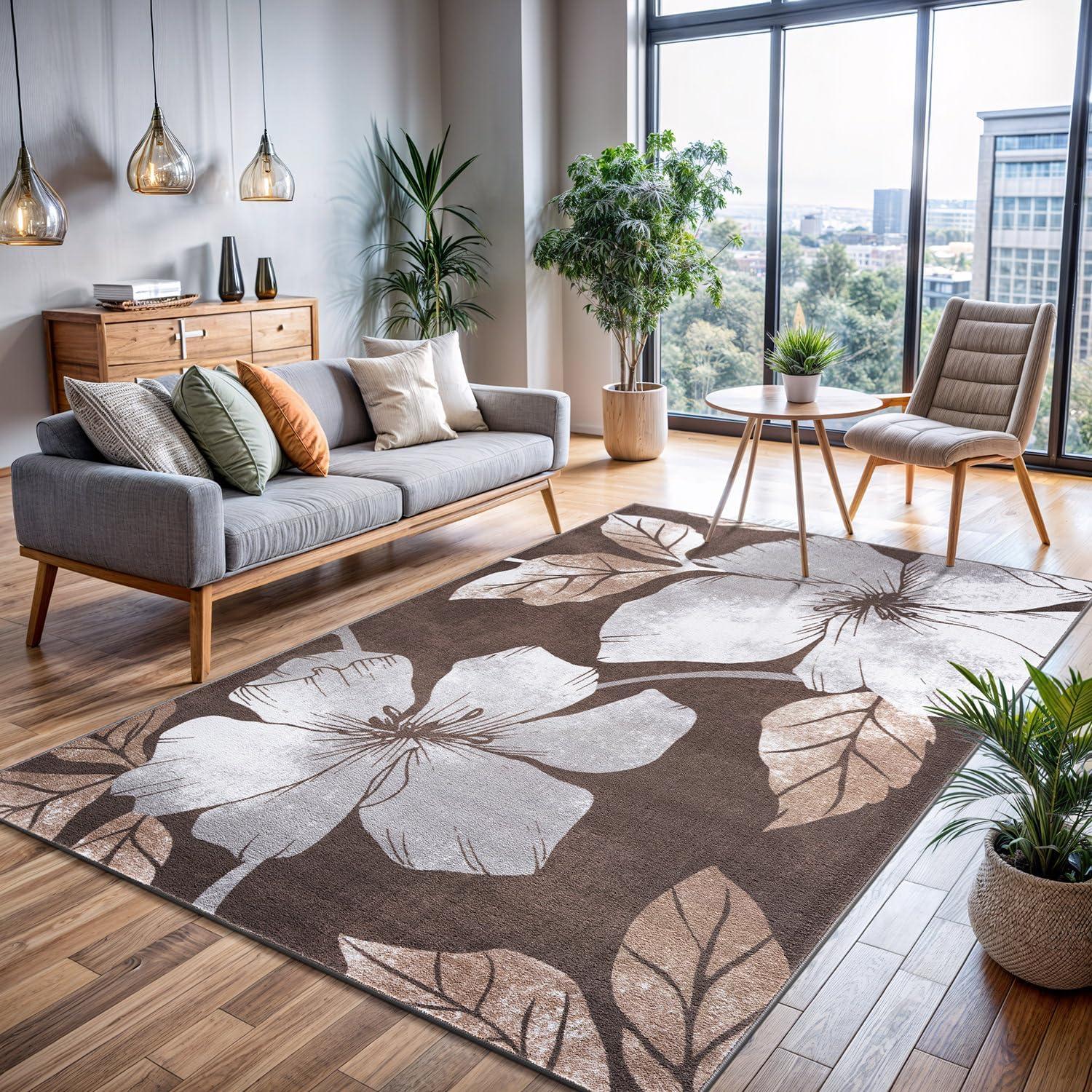 image:imageCAMILSON Solana Modern Floral 2 x 7 Area Rugs NonSkid NonSlip Rubber Backing Yellow Brown Flowers Indoor Rug 2x7 Yellow BrownFloral Grey Brown