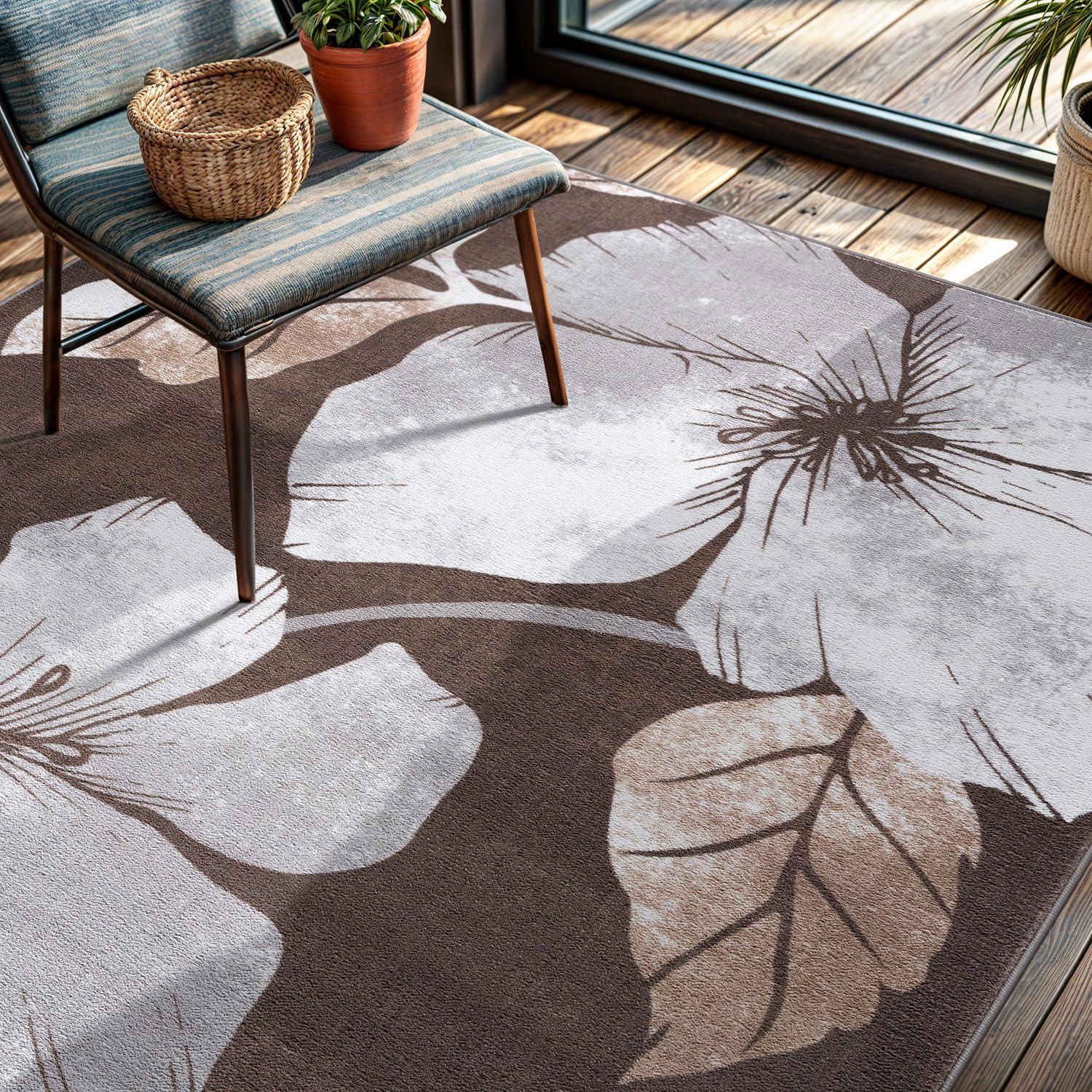 image:imageCAMILSON Solana Modern Floral 2 x 7 Area Rugs NonSkid NonSlip Rubber Backing Yellow Brown Flowers Indoor Rug 2x7 Yellow BrownFloral Grey Brown
