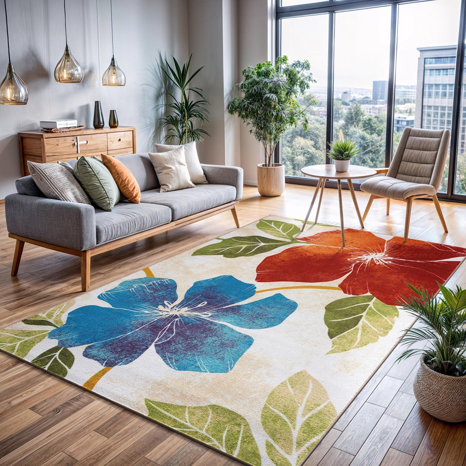 image:imageCAMILSON Solana Modern Floral 2 x 7 Area Rugs NonSkid NonSlip Rubber Backing Yellow Brown Flowers Indoor Rug 2x7 Yellow BrownFloral Multicolor