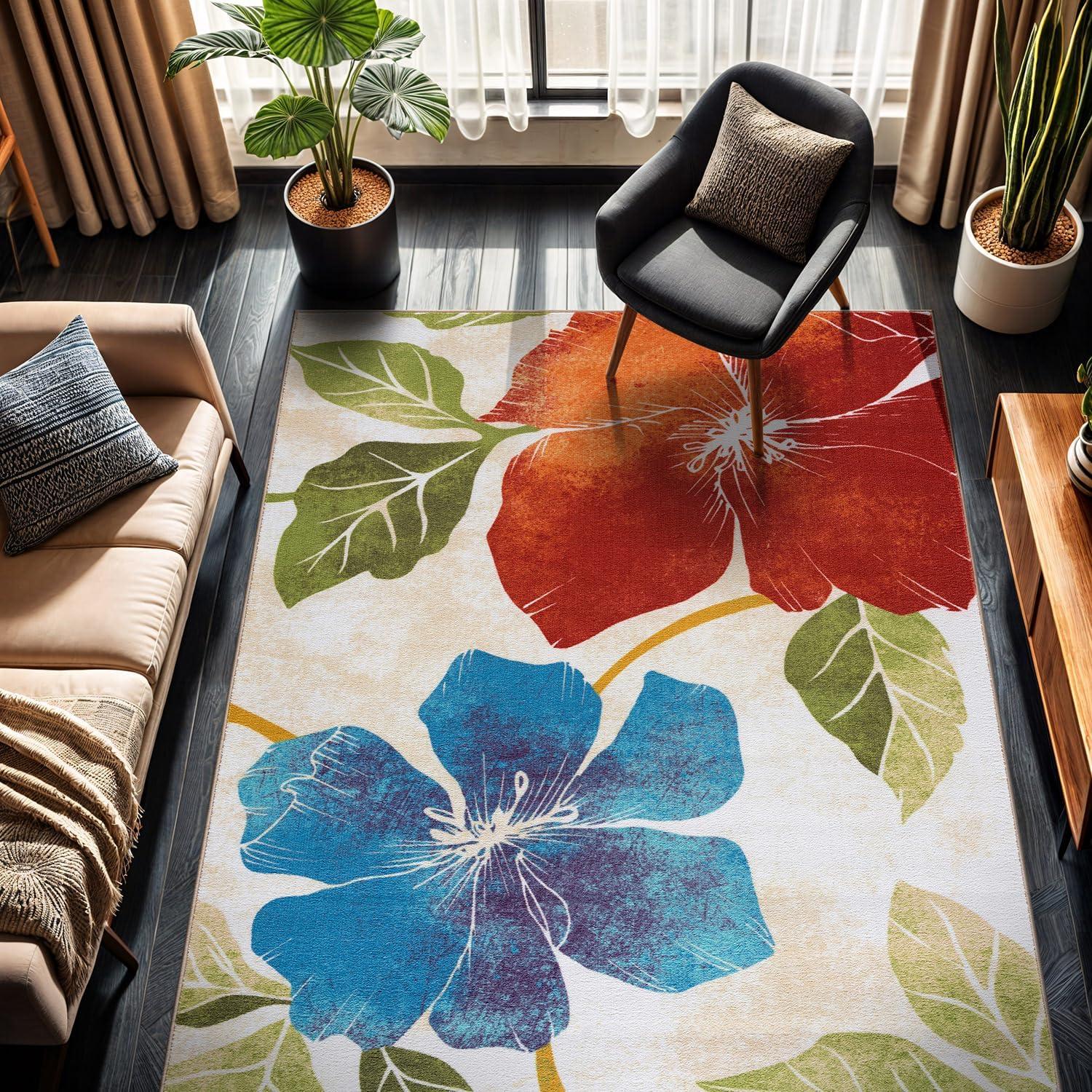image:imageCAMILSON Solana Modern Floral 2 x 7 Area Rugs NonSkid NonSlip Rubber Backing Yellow Brown Flowers Indoor Rug 2x7 Yellow BrownFloral Multicolor