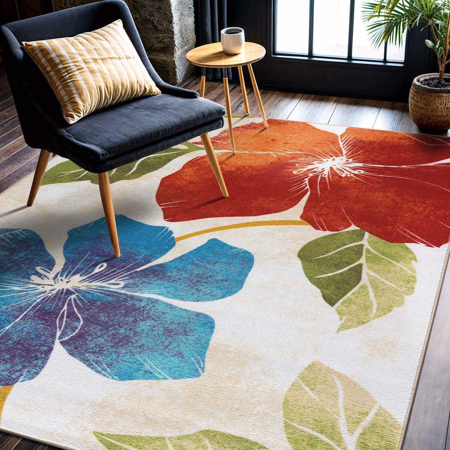 image:imageCAMILSON Solana Modern Floral 2 x 7 Area Rugs NonSkid NonSlip Rubber Backing Yellow Brown Flowers Indoor Rug 2x7 Yellow BrownFloral Multicolor